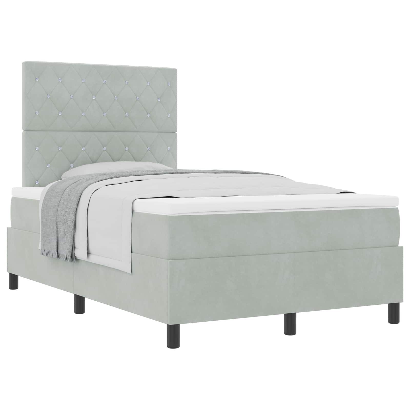 Bett Boxspringbett mit Matratze Hellgrau 120 x 200 cm Samt