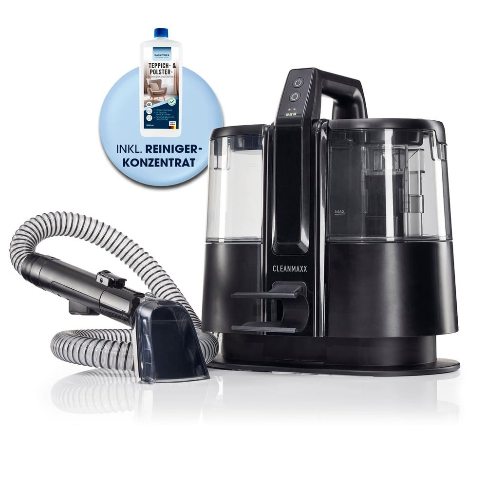 CLEANmaxx Teppichreinigungsgerät Waschsauger Pro - Polsterreiniger Gerät mit 1 l Teppichreiniger Mittel, 185 W, Nass Trockensauger + Dual-Tank - Nasssauger & Akku Vacuum Cleaner in 1