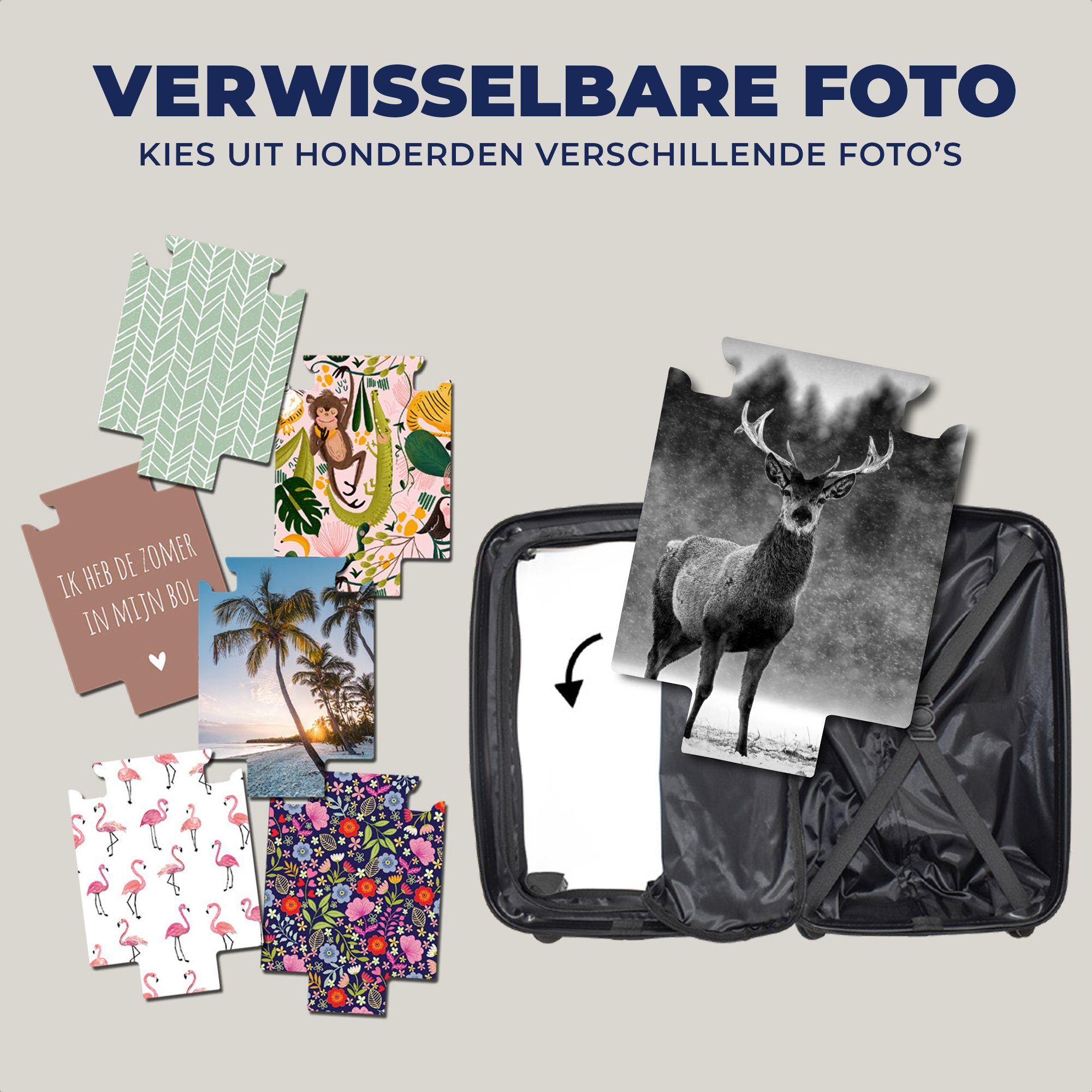 Tiere - für Schwarz Ferien, - Handgepäckkoffer MuchoWow mit Reisetasche Rollen, rollen, Winter Handgepäck 4 - Hirsche Reisekoffer Weiß, - Trolley,