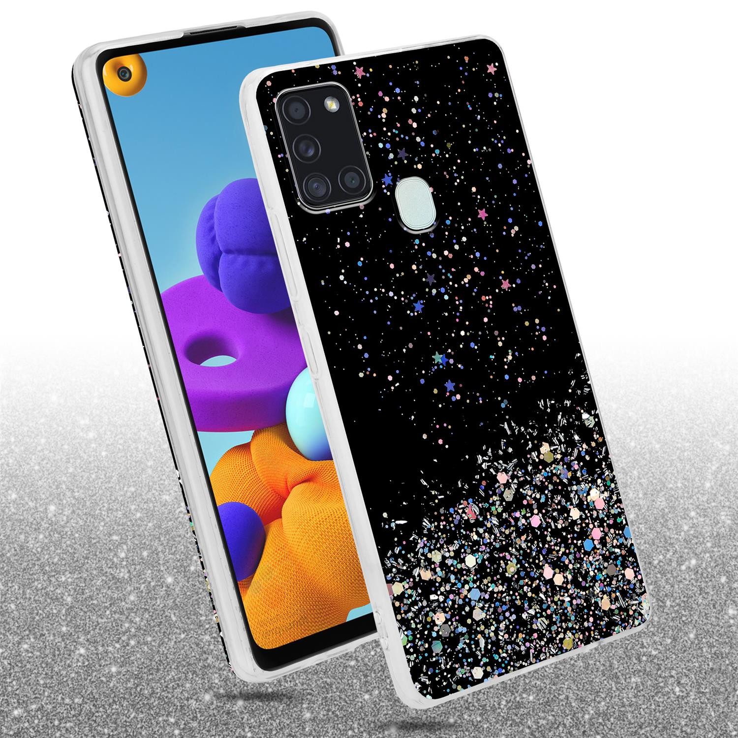 Cadorabo Handyhülle für Samsung Galaxy A21s Hülle Samsung Galaxy A21s, Flexible TPU Silikon Handy Schutzhülle - Hülle - mit Glitzer