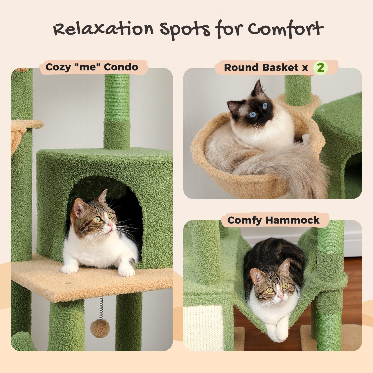 PAWZ Road Kratzbaum PETEPELA Kratzbaum deckenhoch Katzenturm mit großen Condo 216cm-285cm, 5 Tiers Katzensaktivitätszentrum mit gemütlichen Hängematte