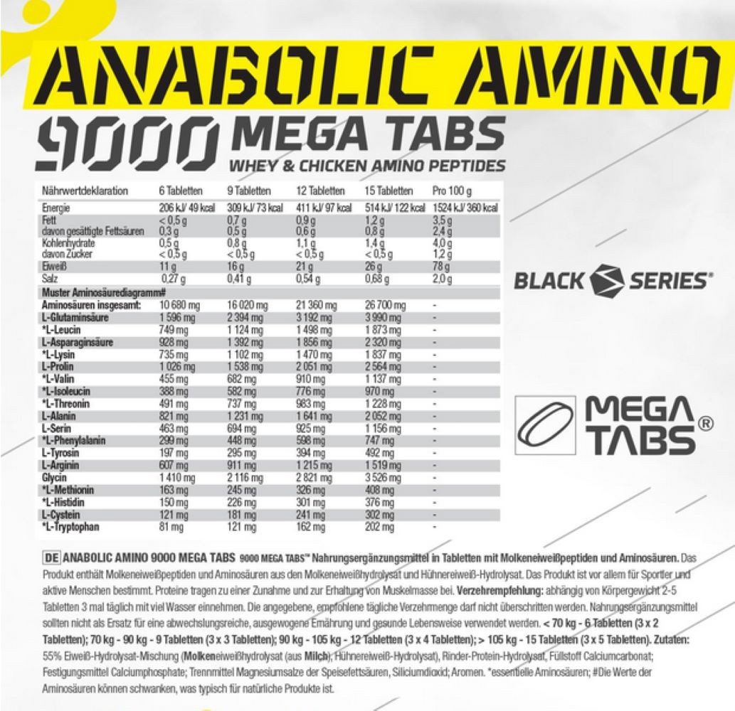 Olimp Olimp Anabolic Amino 9000 Mega Tabs, 300 Tabletten Tabletten, 300 St., 675 g, 9.000 mg pro Portion