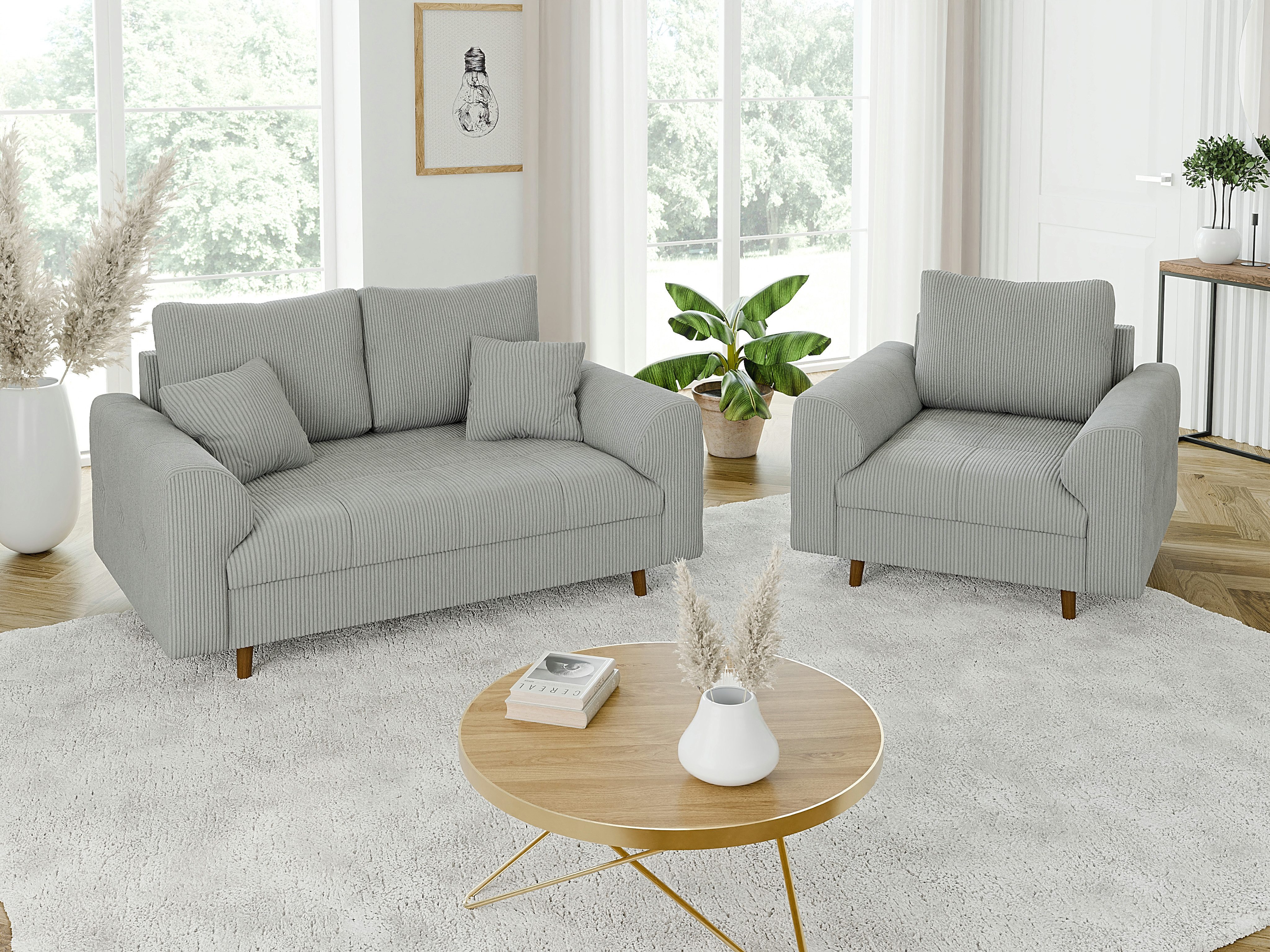 S-Style Möbel 2-Sitzer Sofa Zara mit Holzfüßen im skandinavischen Stil aus Cord-Stoff, mit Wellenfederung – Bild 5 von 5