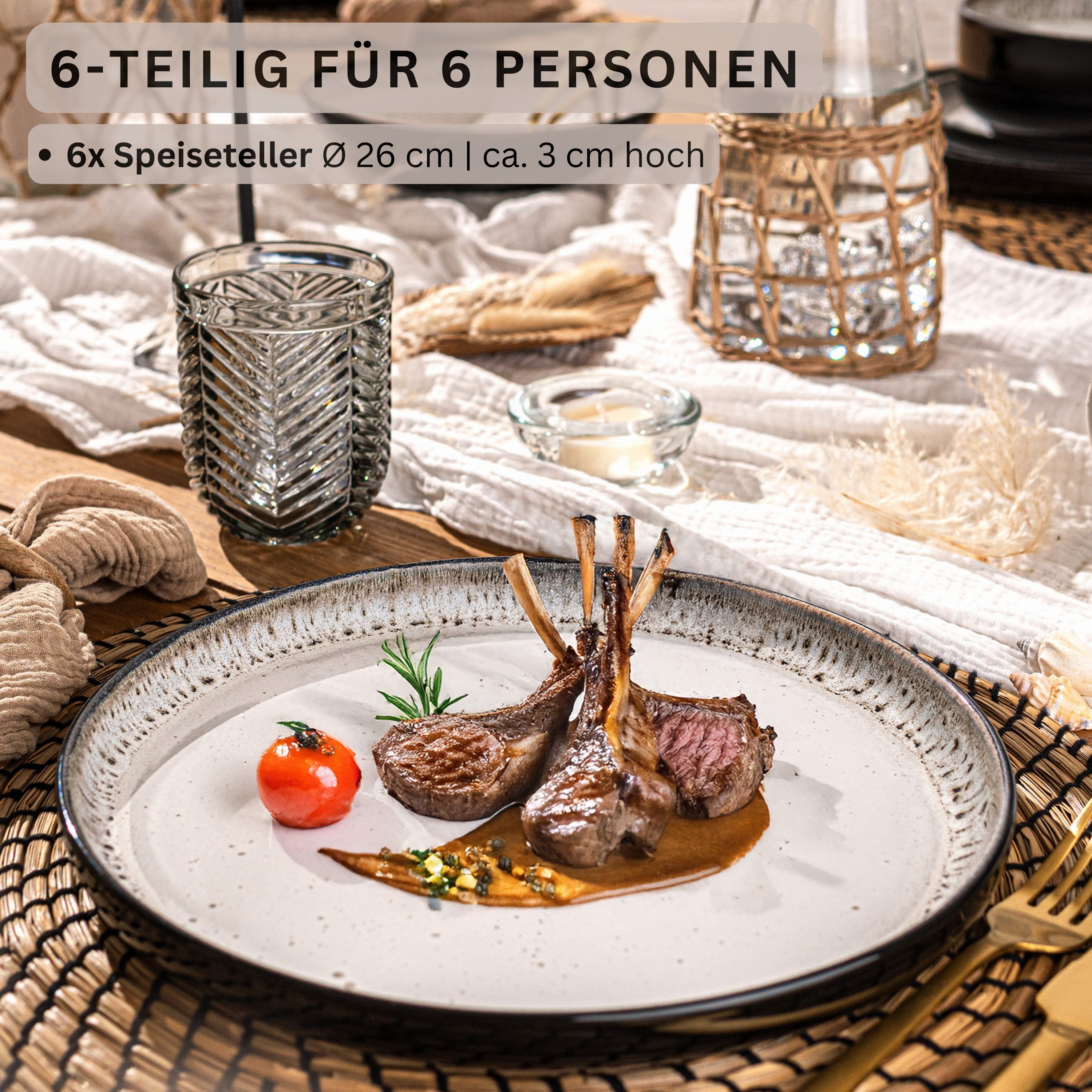 SÄNGER Teller Set Sansibar, (6 St), Speiseteller Set, 6 Personen, Steingut, Handmade, VALUE COLLECTION