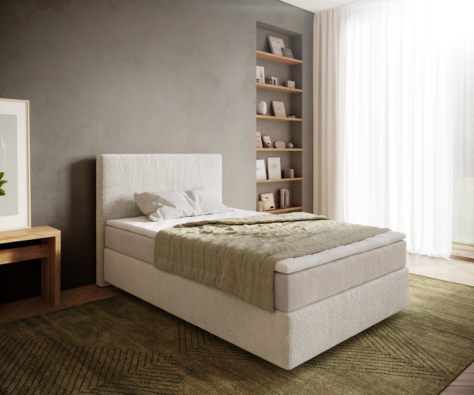 DELIFE Boxspringbett Dream-Well, Bouclé Creme-Weiß 120x200 günstig online kaufen