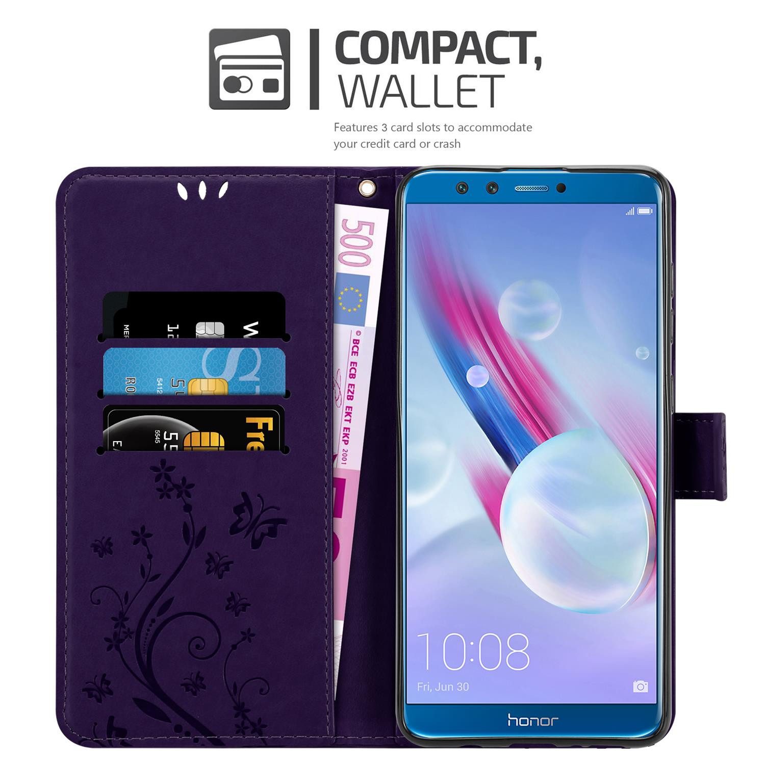 Cadorabo Handyhülle für Honor 9 LITE Hülle Honor 9 LITE, Hülle Schutzhülle Blumen Flower mit Standfunktion Kartenfach Magnet