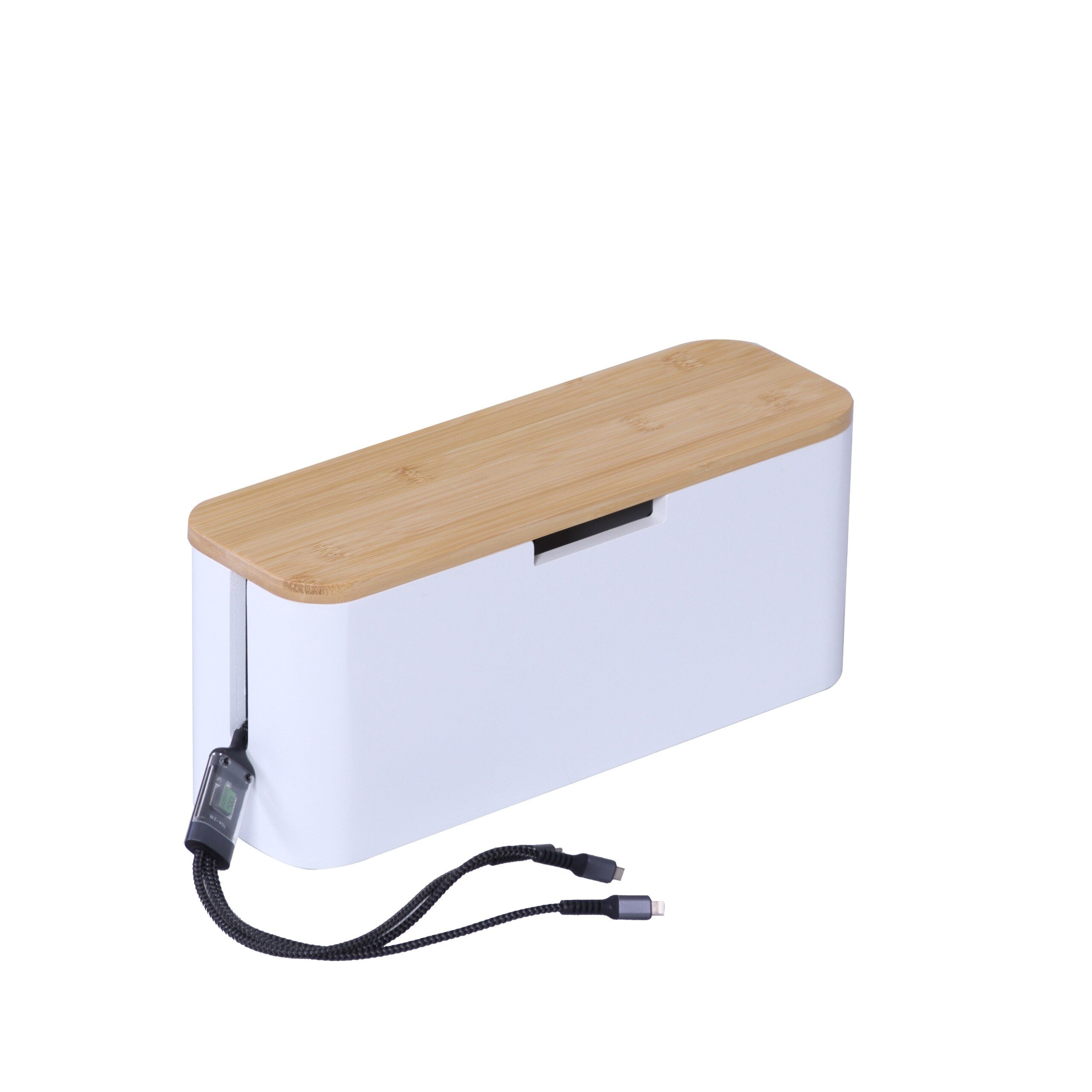 relaxdays Kabelbox aus Bambus, Natur-Weiß