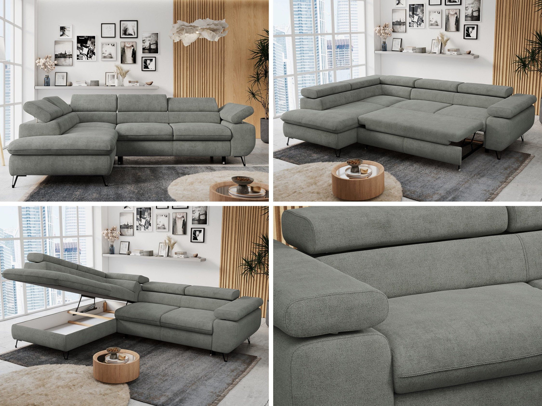 MKS MÖBEL Ecksofa PETER L, Set, Ecksofa L-form, HR35-Schaum, Wellenfederkern, Bettfunktion, Einstellbare Kopfstützen, Bettkasten
