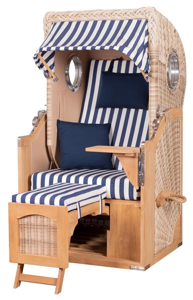 bene living Strandkorb Ammersee 1-Sitzer Teak - PE shell - Modell 518, BxTxH: 96x80x165 cm, Volllieger ca. 175 Grad, Ostsee-Strandkorb, inkl. Liftersystem und Bullaugen
