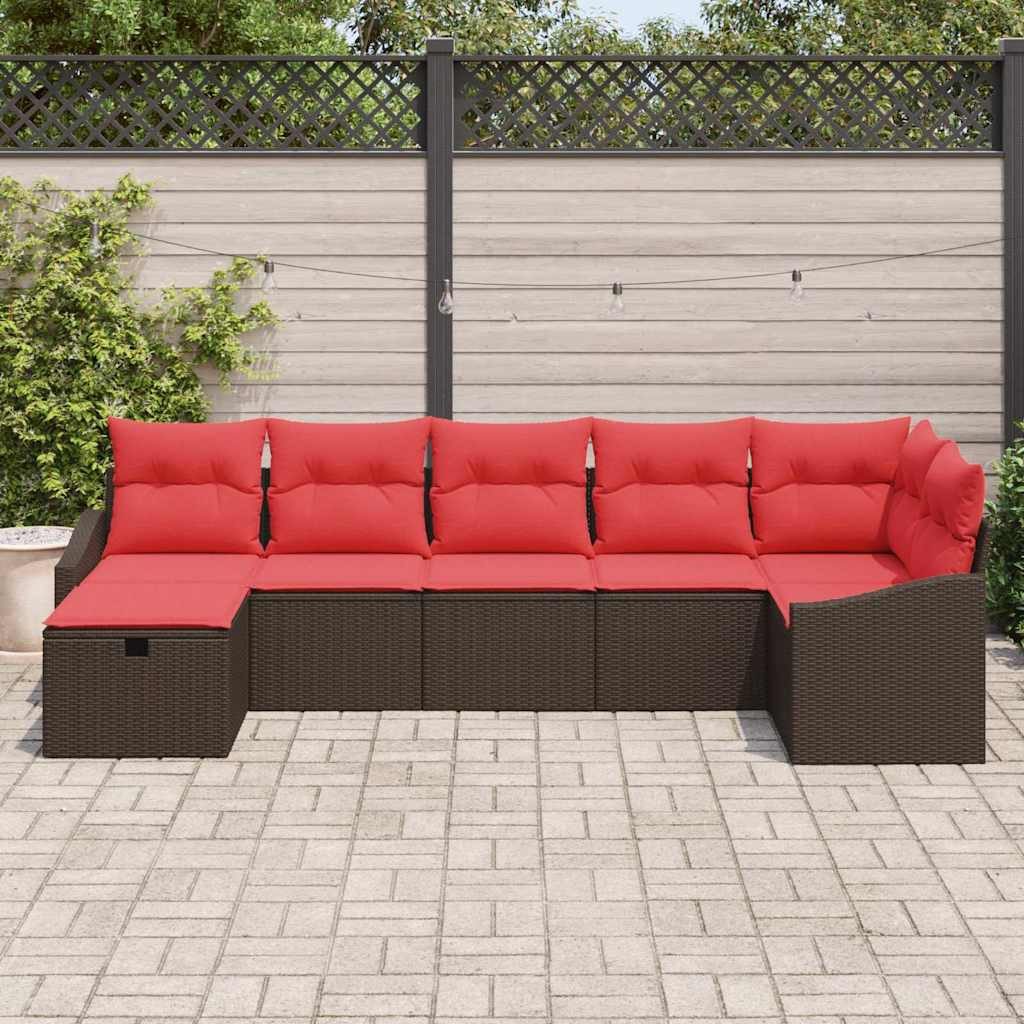 vidaXL Gartenlounge-Set Sofa Set mit Kissen mit Speicher Braun Poly-Rattan, (7-tlg)