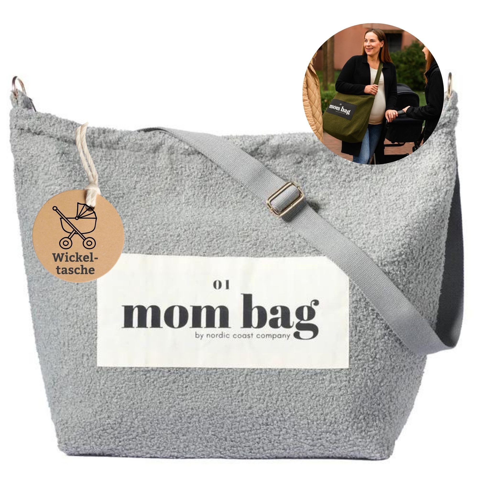 Nordic Coast Company Wickeltasche Mom Bag Shopper Bag Kinderwagentasche Teddy Bouclé