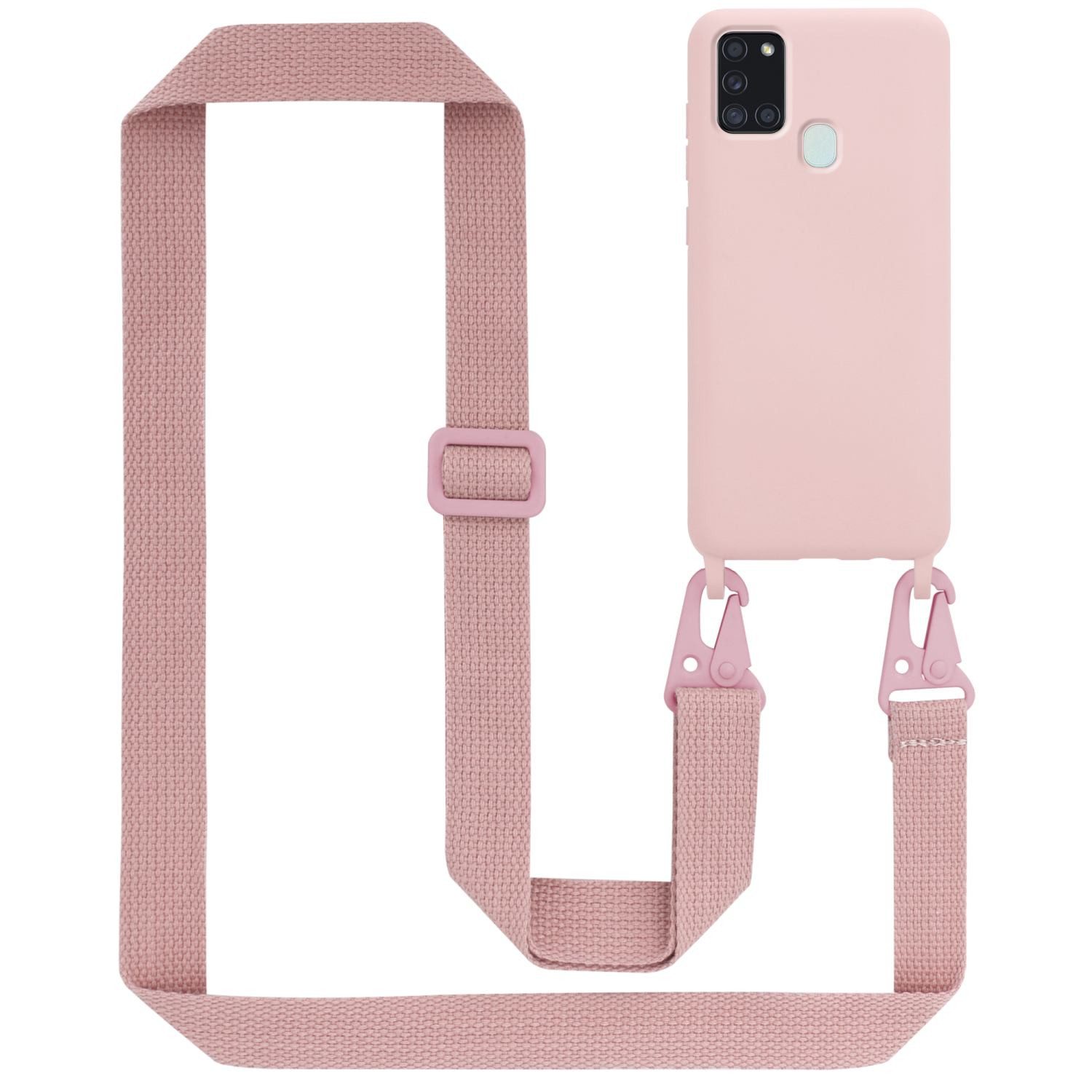 Cadorabo Handyhülle für Samsung Galaxy A21s Kette Samsung Galaxy A21s, TPU Silikon Handy Schutzhülle - Hülle - Liquid Style - mit Handykette