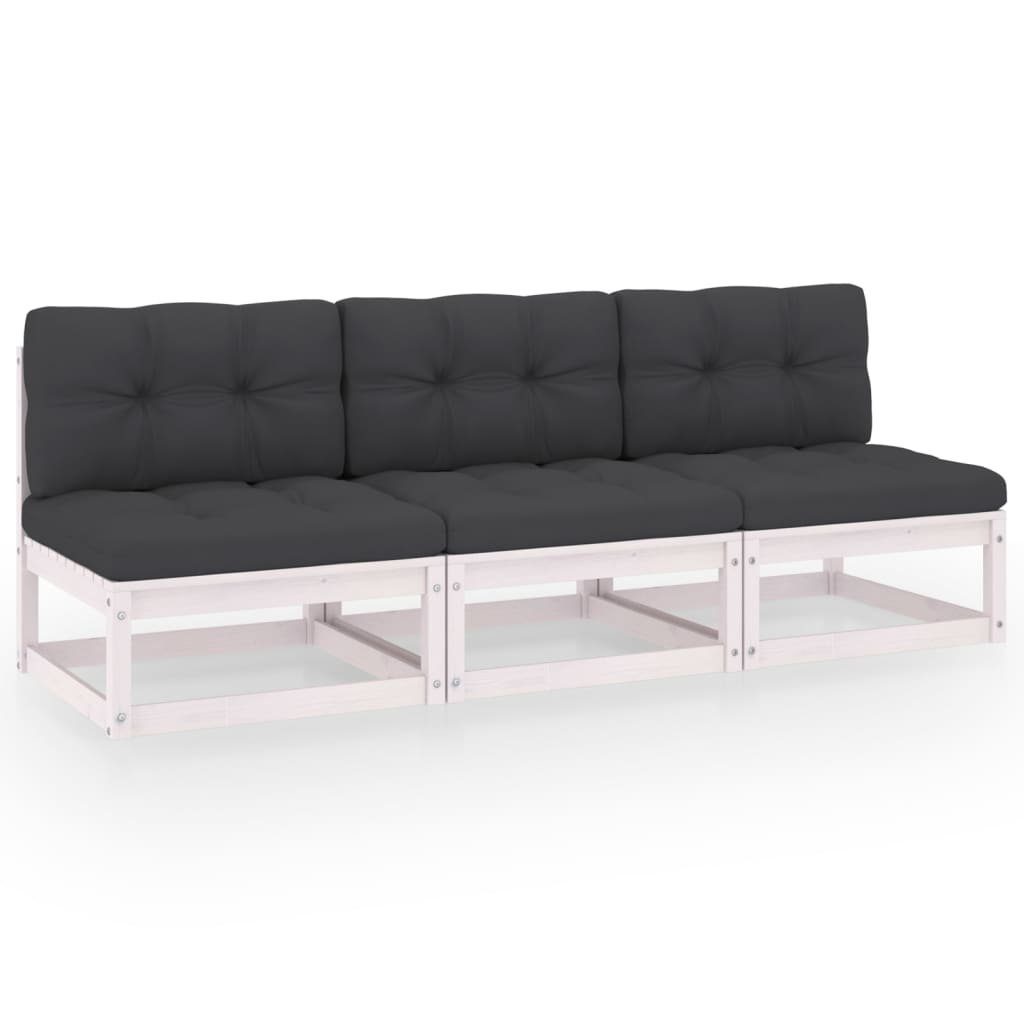 vidaXL Loungesofa 3-Sitzer-Sofa mit Kissen Kiefer Massivholz, 1 Teile Weiß