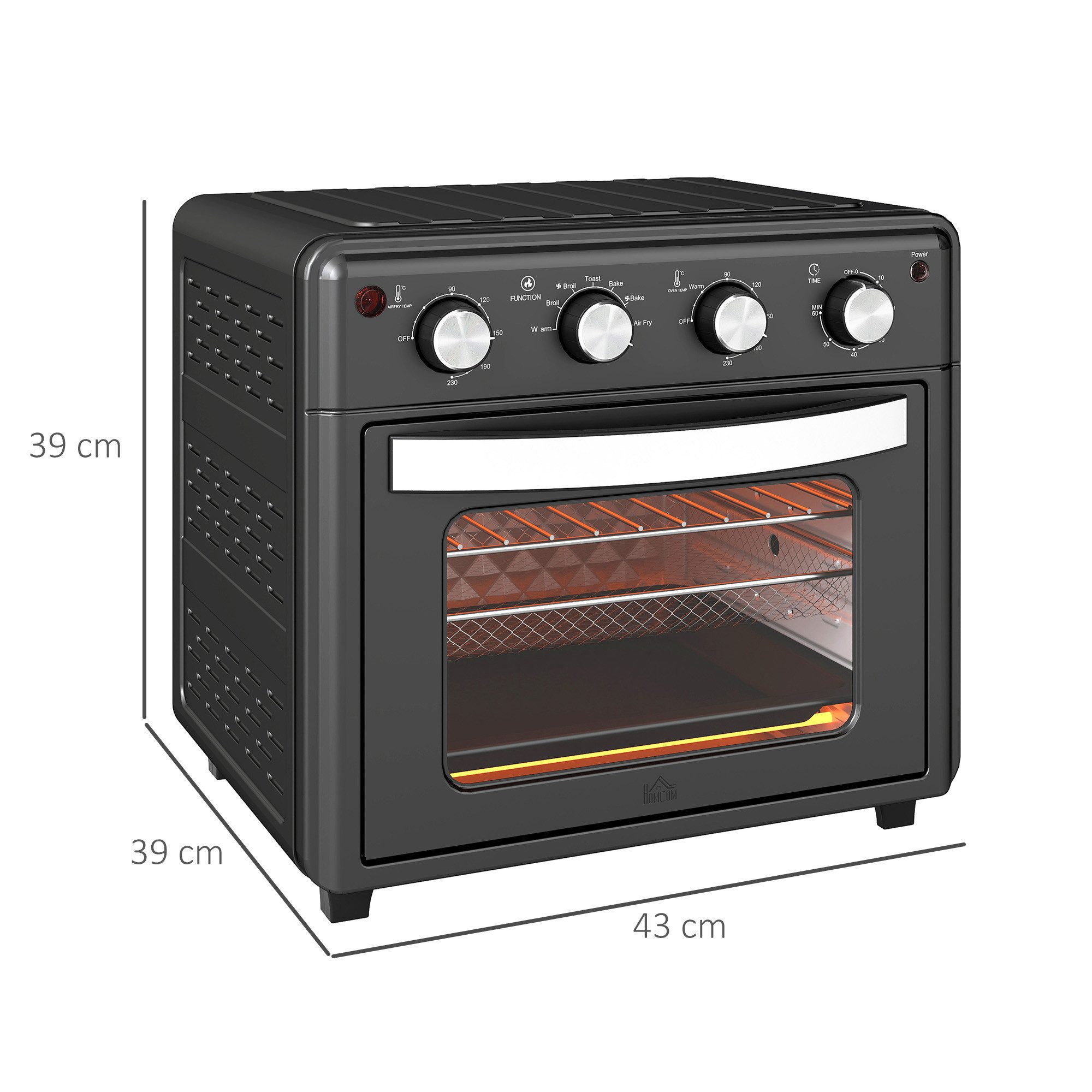HOMCOM Minibackofen Backofen 10 L 750W 100-230℃ mit Backblech Pizza-Ofen, zum Grillen, Backen, Toasten, Schwarz