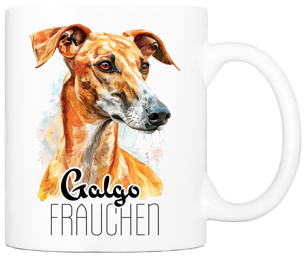 Cadouri Tasse GALGO FRAUCHEN - Kaffeetasse für Hundefreunde, Keramik, mit Hunderasse, beidseitig bedruckt, handgefertigt, Geschenk, 330 ml
