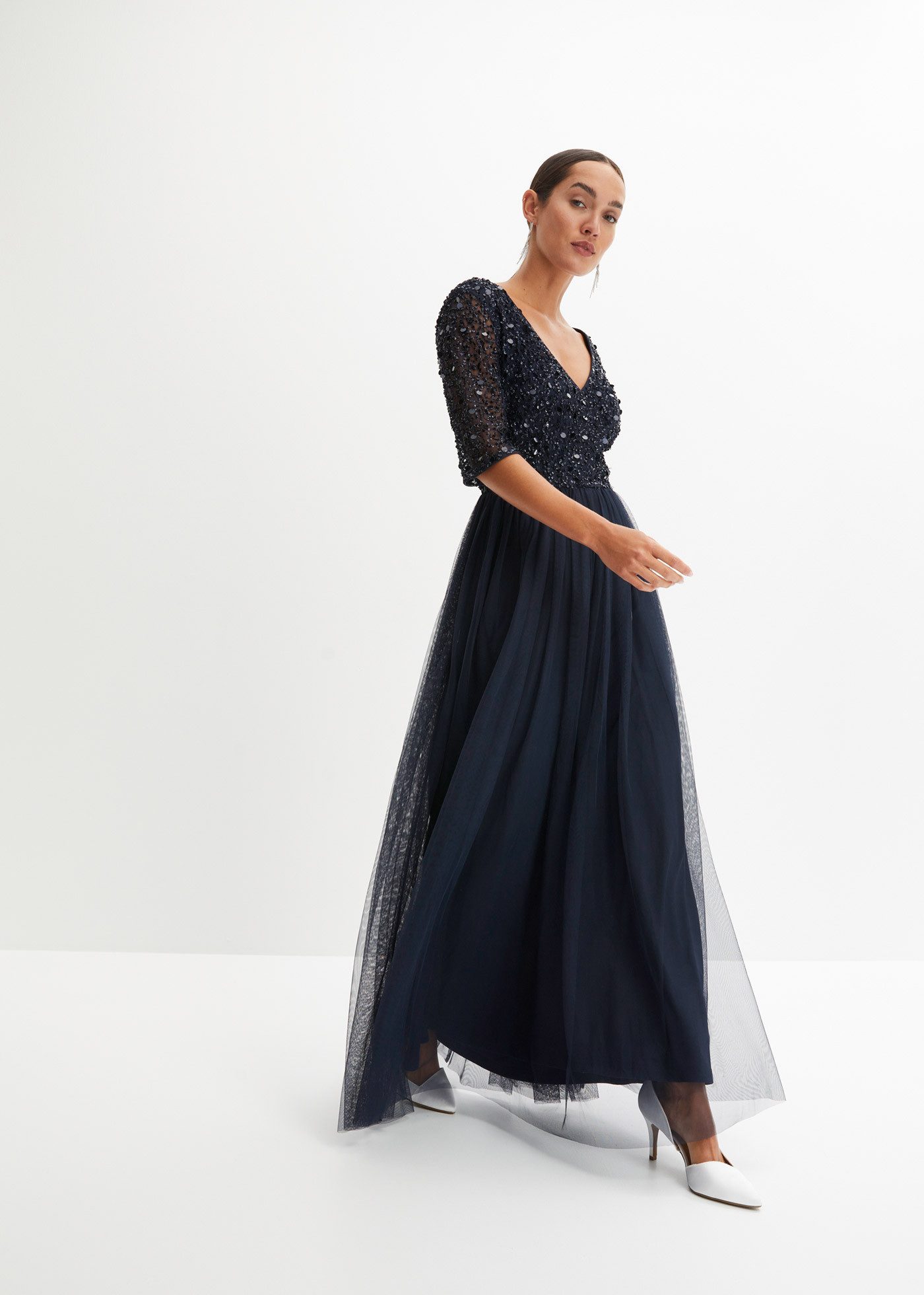 bonprix Abendkleid für festliche Anlässe, mit Tüll-Obermaterial, lockerer Schnitt