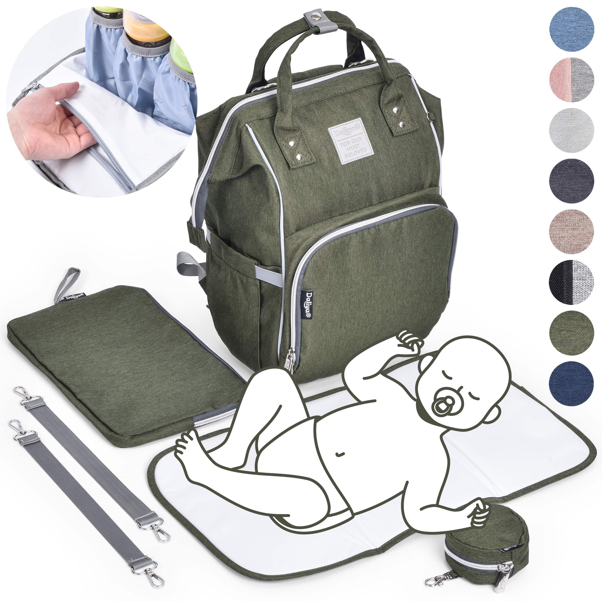 Daliya® Wickeltasche PAKMI Wickelrucksack, Kinderwagentaschen, Mamabag (Set, 5-tlg., Wickeltasche, Wickelunterlagen, Schnullertasche, Befestigungsriemen), Thermofächer, Schnuller Aufbewahrung, Wickelunterlage, hochwertig