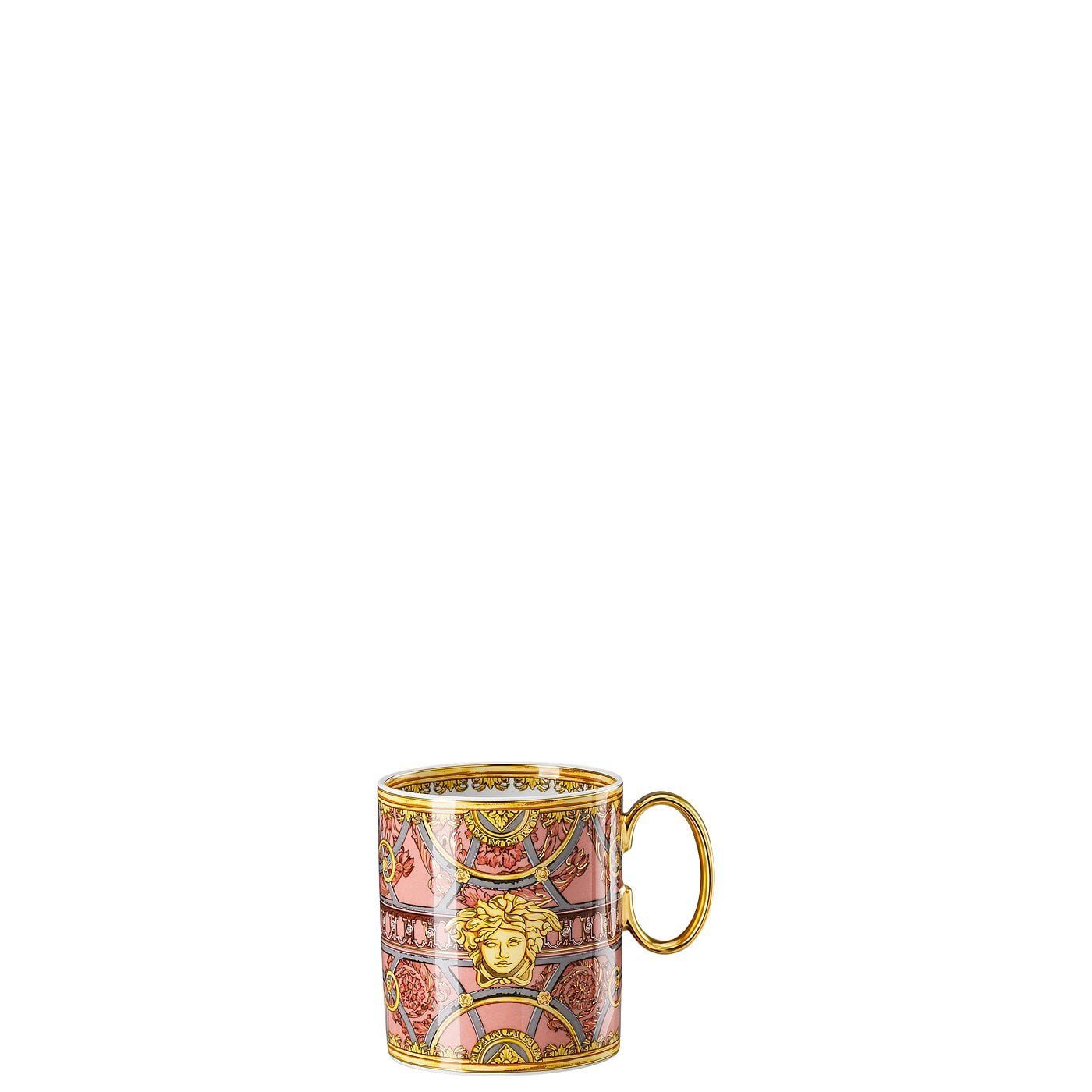 Rosenthal meets Palazzo Porzellan Rosa Becher Versace Henkel, Scala Versace mit Becher