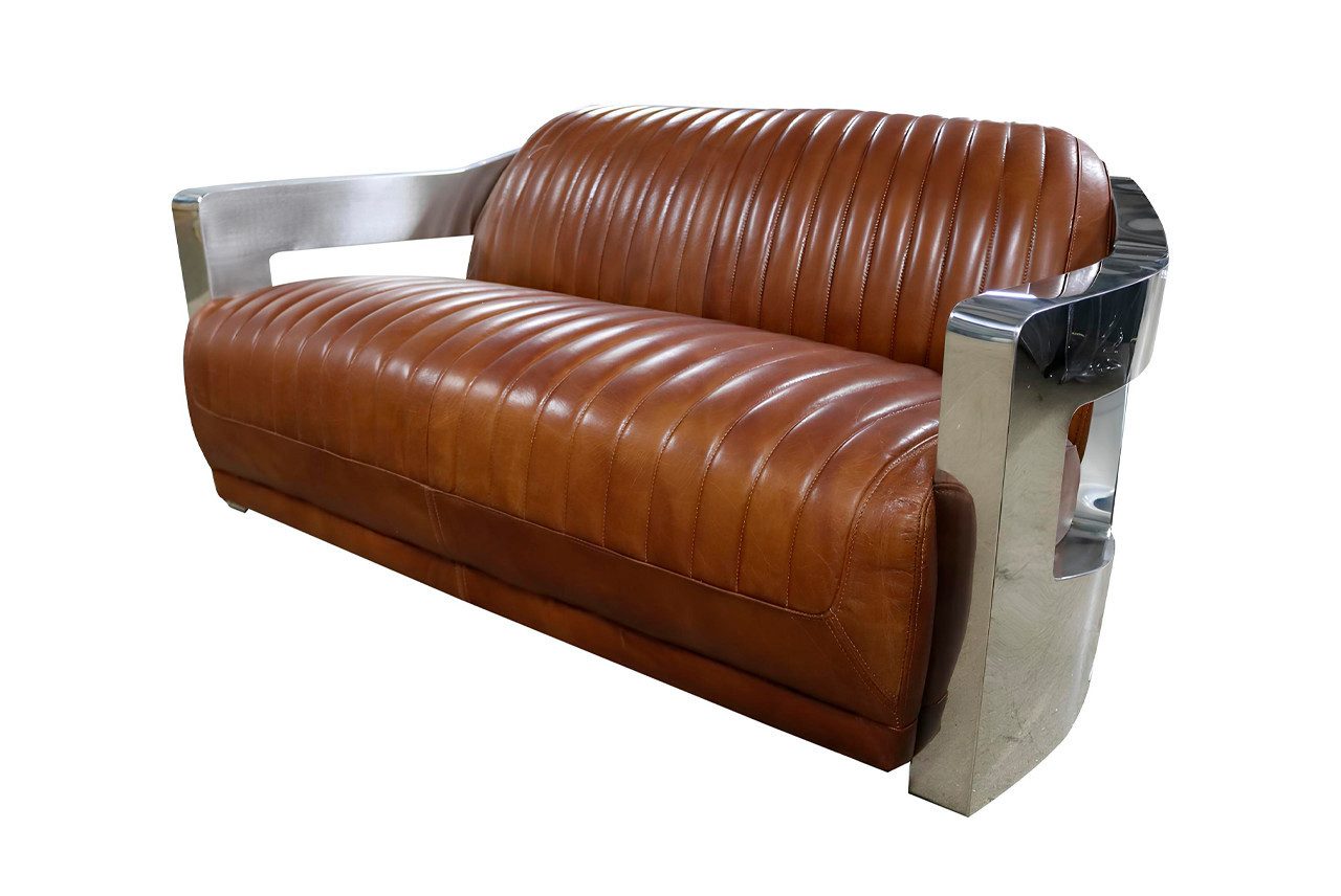 Xlmoebel 2-Sitzer Vintage Zweisitzer Ledersofa im Retro-Design mit echtem Leder, Hergestellt in Europa