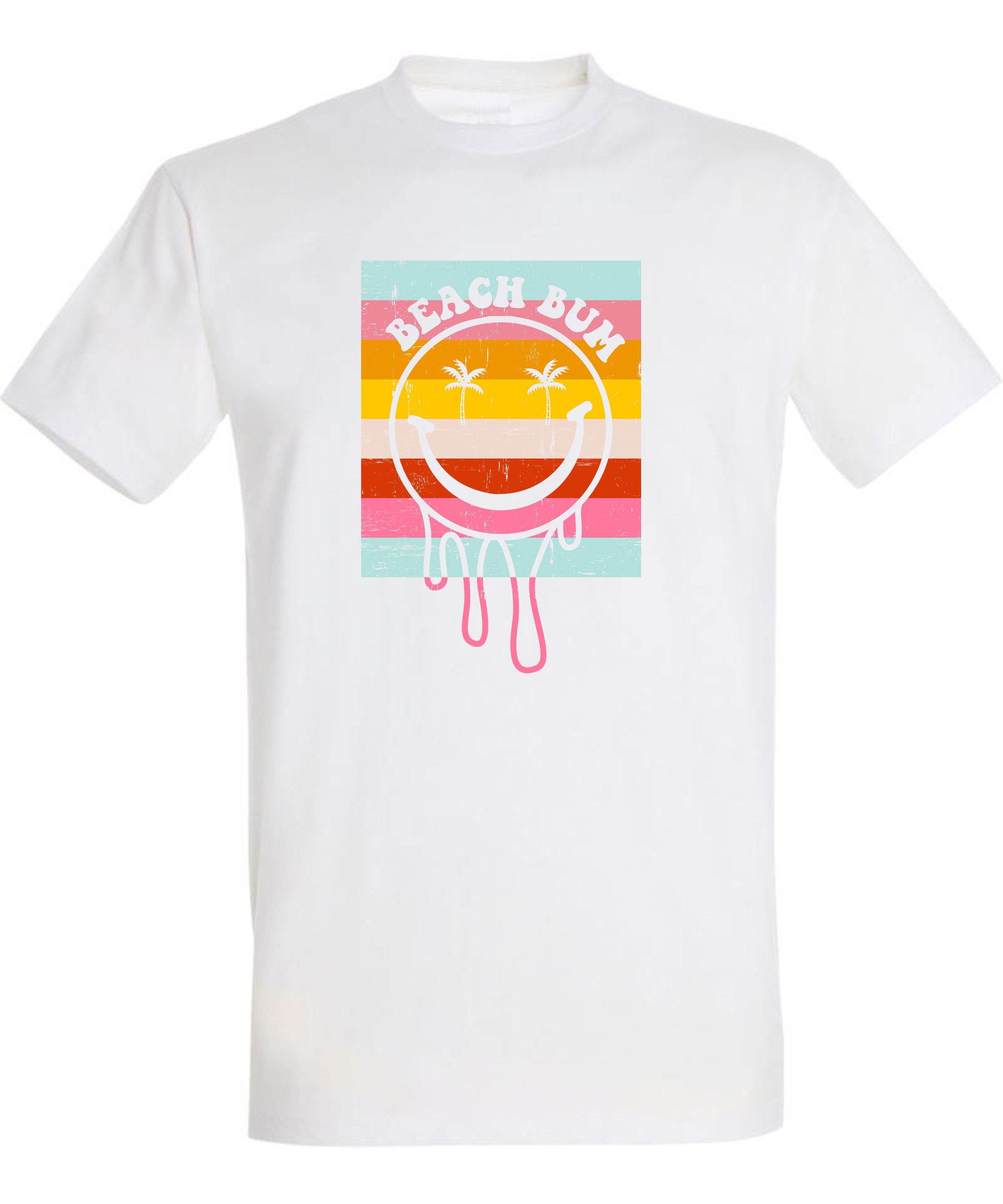 Regular Smiley - Smiley Baumwollshirt Beach T-Shirt Bum mit Fit, Bunter i291 MyDesign24 Print Aufdruck weiss Herren Shirt