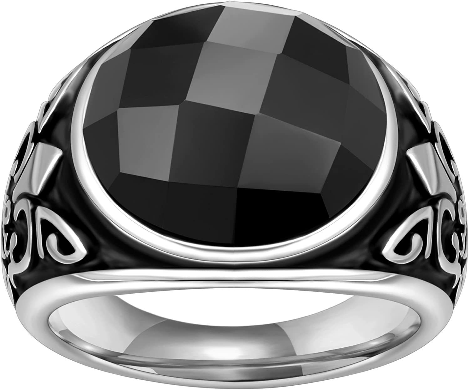 Karisma Fingerring Männer Edestahl 316L Bourbonische Lilie Herrenring, - Schwarzer Stein - RHC104