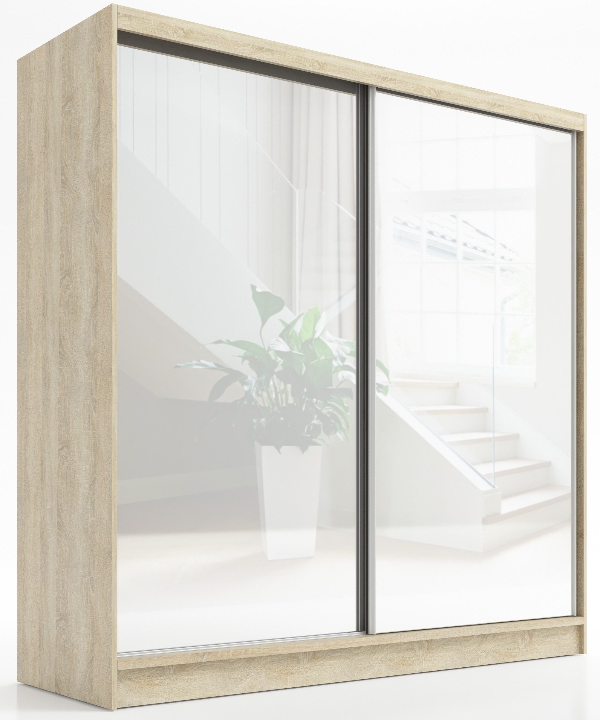A&J MöbelLand GmbH Schiebetürenschrank IVAR 200 cm mit drei Schubladen und Spiegel (TOP ANGEBOT! Geräumiger Schrank mit einer Breite von 200 cm und Spiegel, ideal zur Aufbewahrung von Kleidung und Accessoires. 3 Schubladen und viel Stauraum. TOP PRODUKT! Wählen Sie das ideale Modell für Ihr Schlafzimmer!, Inclusive 3 Schubladen) Breite: 200 cm, Höhe: 215 cm, Tiefe: 59,5 cm