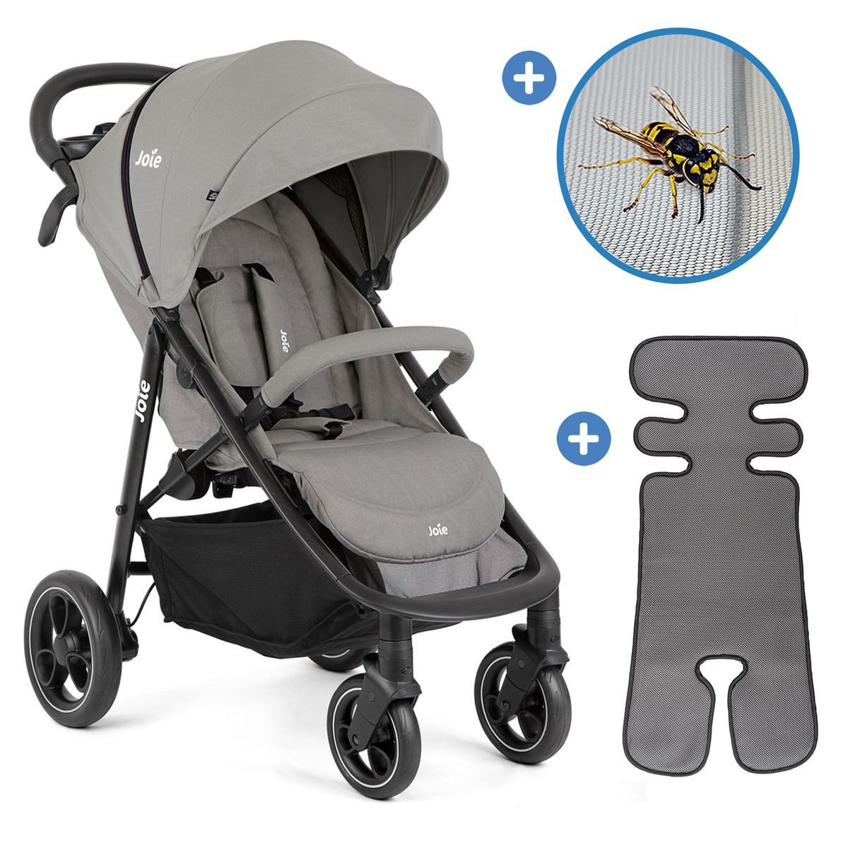 Joie Sportbuggy Litetrax - Pebble, Sportwagen mit Liegefunktion, Sitzauflage & Insektenschutz bis 22 kg