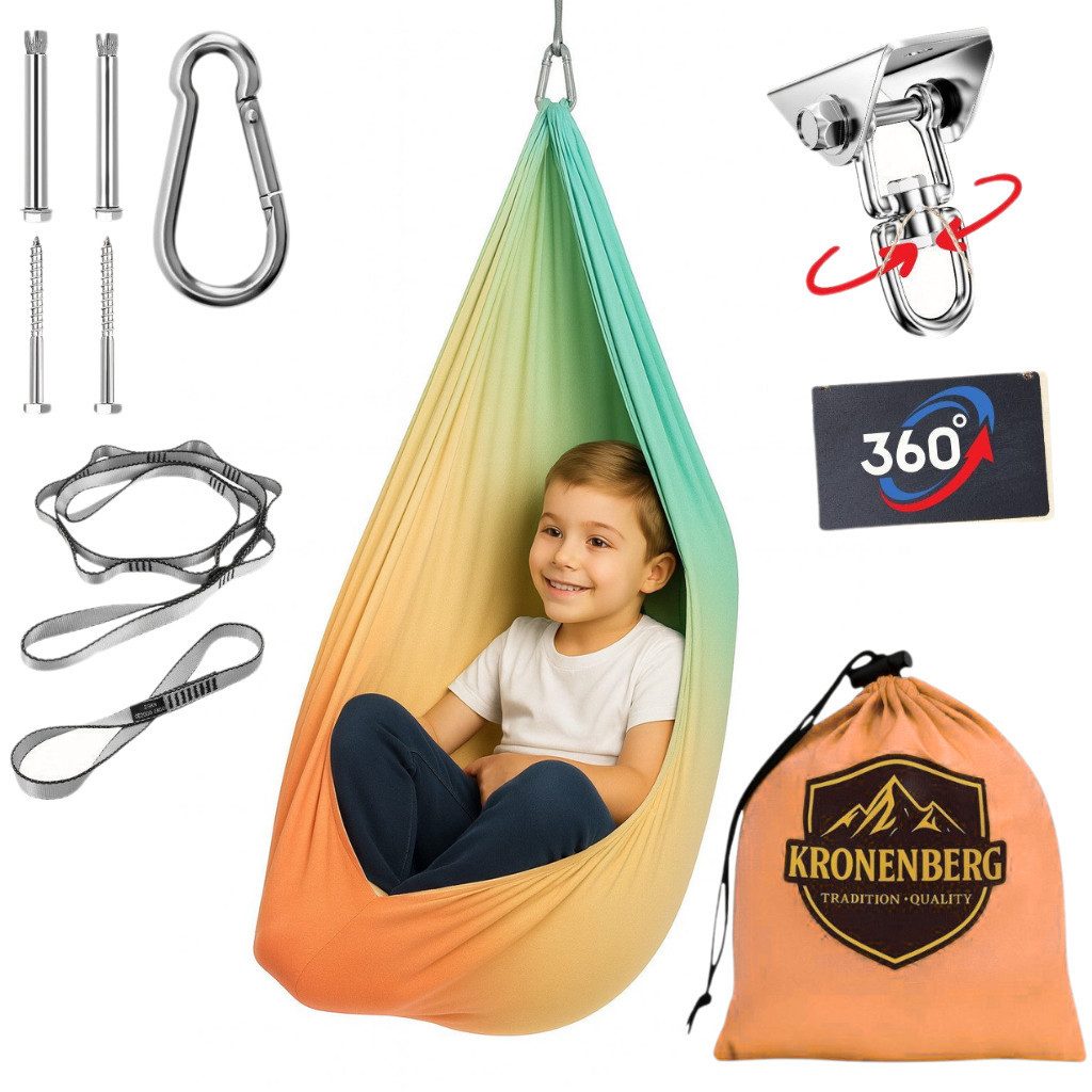 Kronenberg Tuchschaukel Ganzkörpersocke (Sensorische Therapieschaukel aus elastischem Nylon), Hängeschaukel, höhenverstellbar, 360° drehbar, für drinnen & draußen