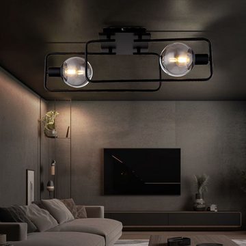 etc-shop Deckenleuchte, Leuchtmittel nicht inklusive, Deckenleuchte Wohnzimmerlampe Metall schwarz Glas rauchfarben L 61 cm