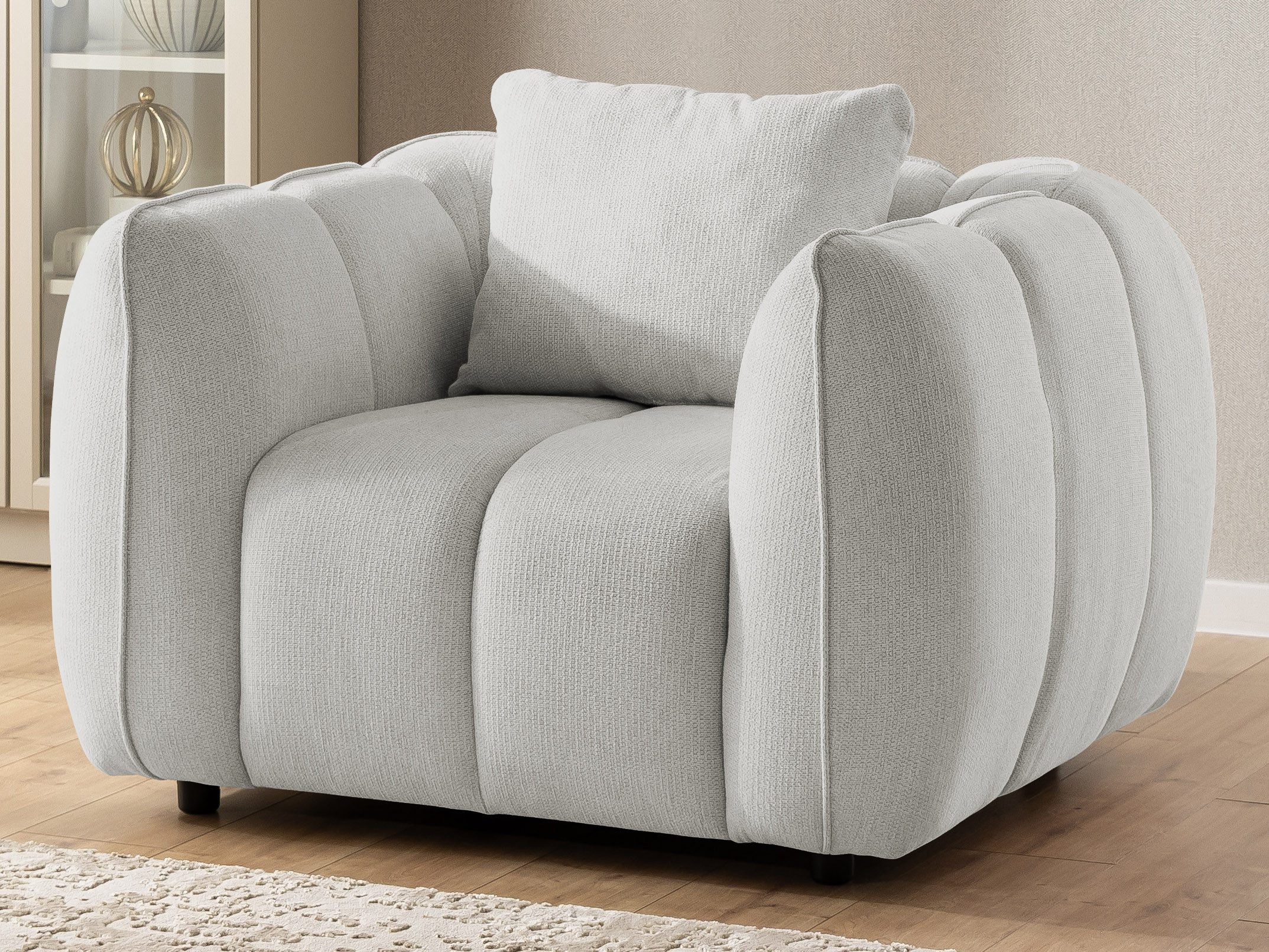 S-Style Möbel Polstergarnitur 3+2+1 Nubira in tief gesteppter Bubble-Optik aus Strukturstoff, mit modernem Design und Wellenfederung – Bild 4 von 5