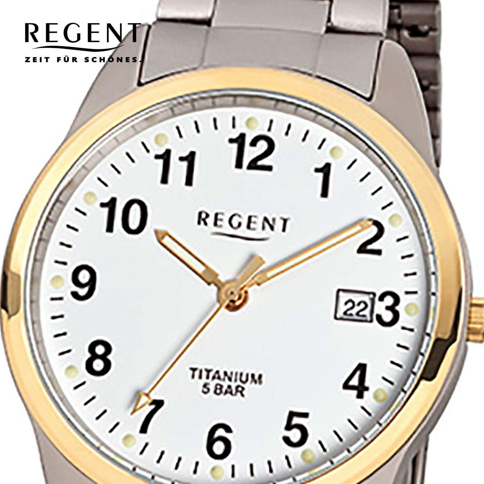 Herren 36mm), rund, Herren-Armbanduhr Regent mittel gold, Titanarmband Quarzuhr Armbanduhr silber (ca. grau Regent