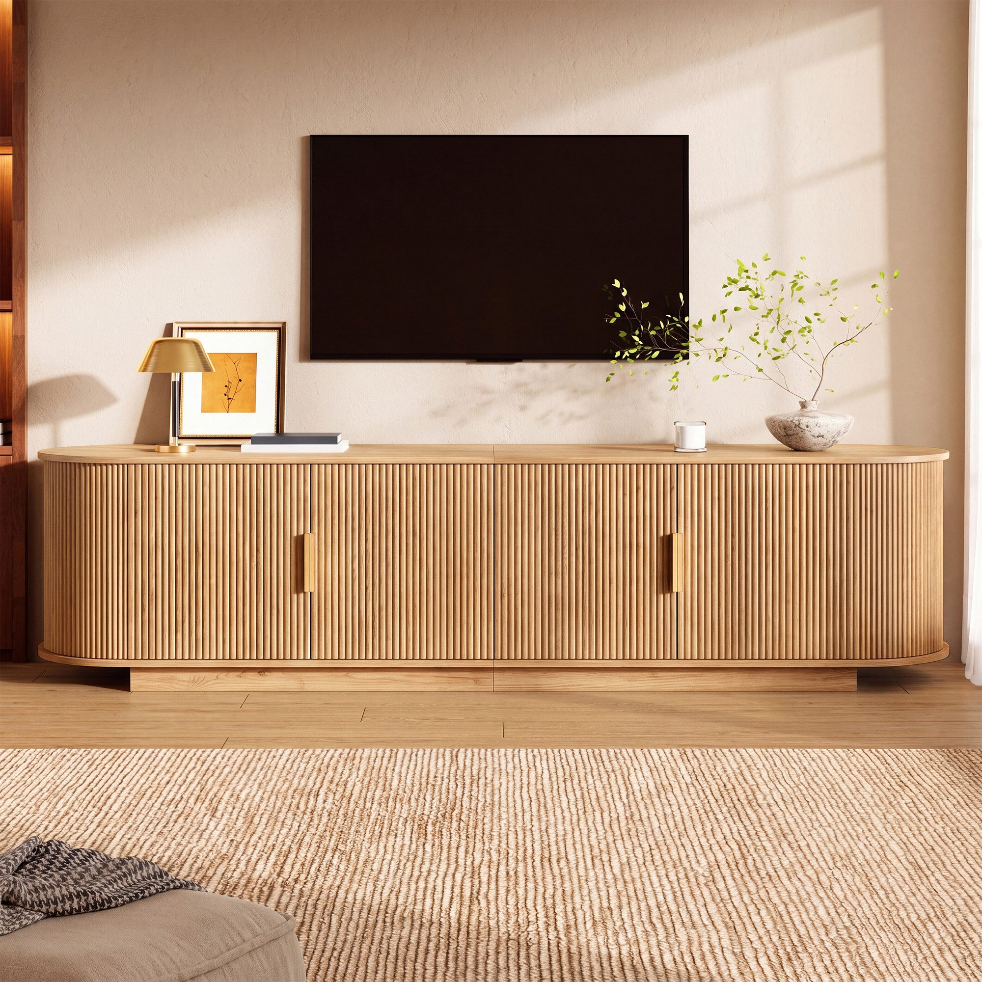 Lowboard mit Wellenstruktur, Fernsehschrank in Holzoptik