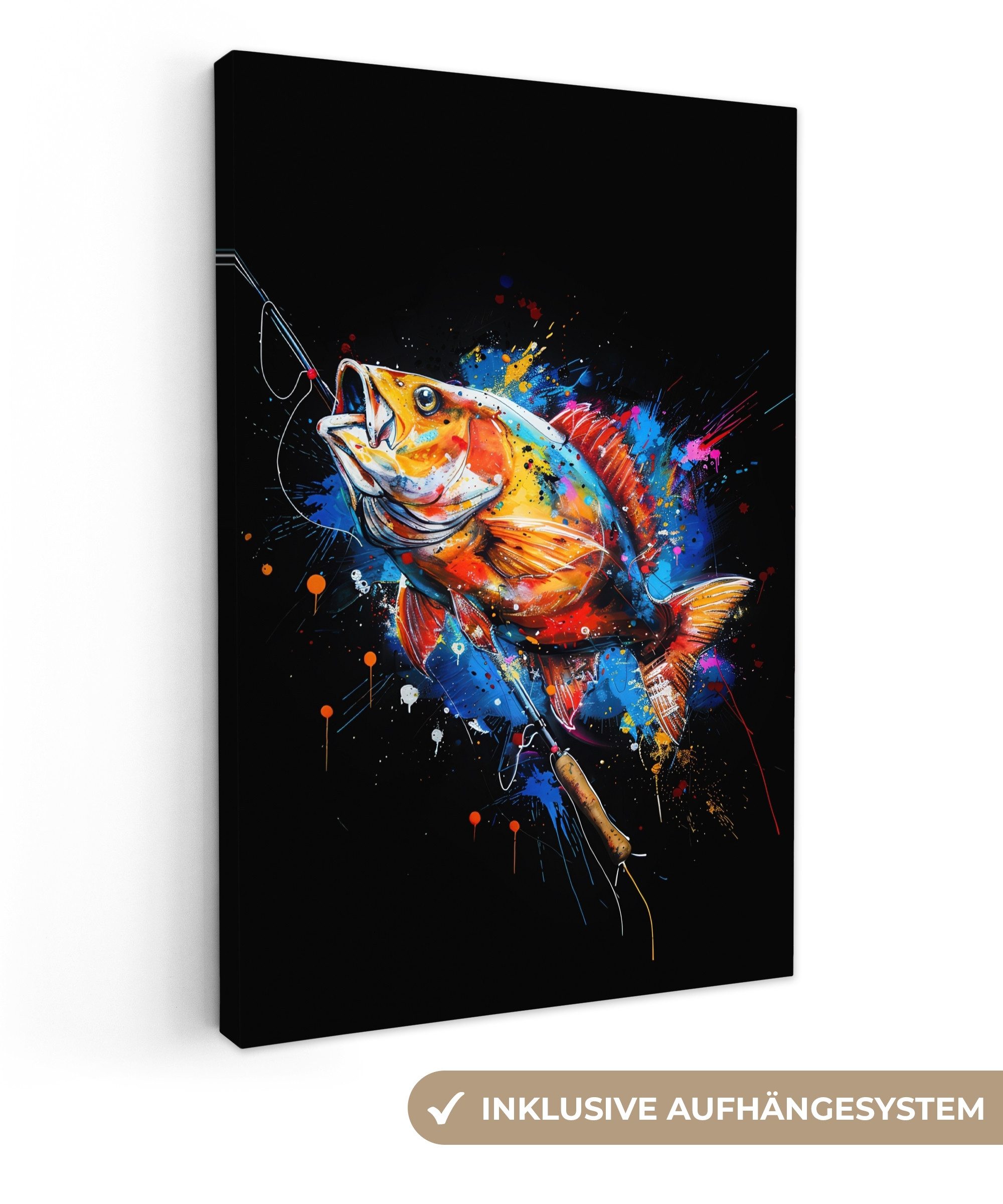 OneMillionCanvasses® Leinwandbild Graffiti - Sport - Angeln - Angelrute, Fo günstig online kaufen