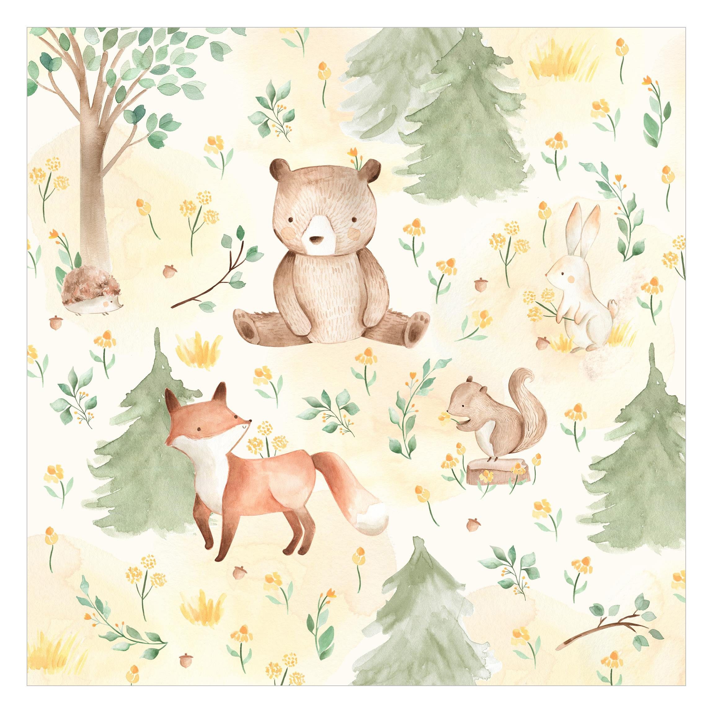 Bilderdepot24 Kindertapete Kinderzimmer Fuchs Bär Blumen günstig online kaufen