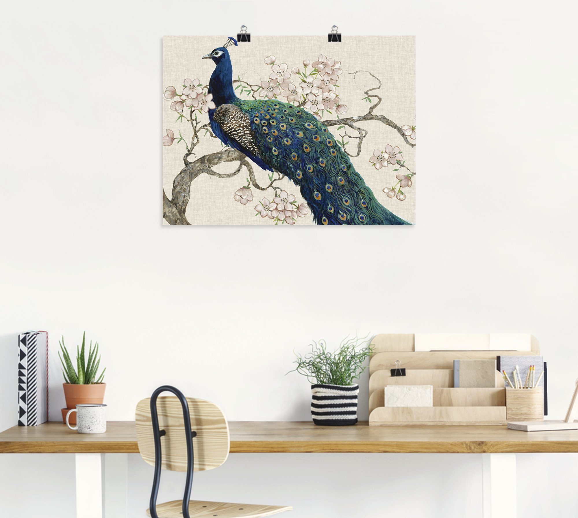 Artland Wandbild Pfau & Blüten II, Vögel (1 St), als Leinwandbild, Poster in verschied. Größen