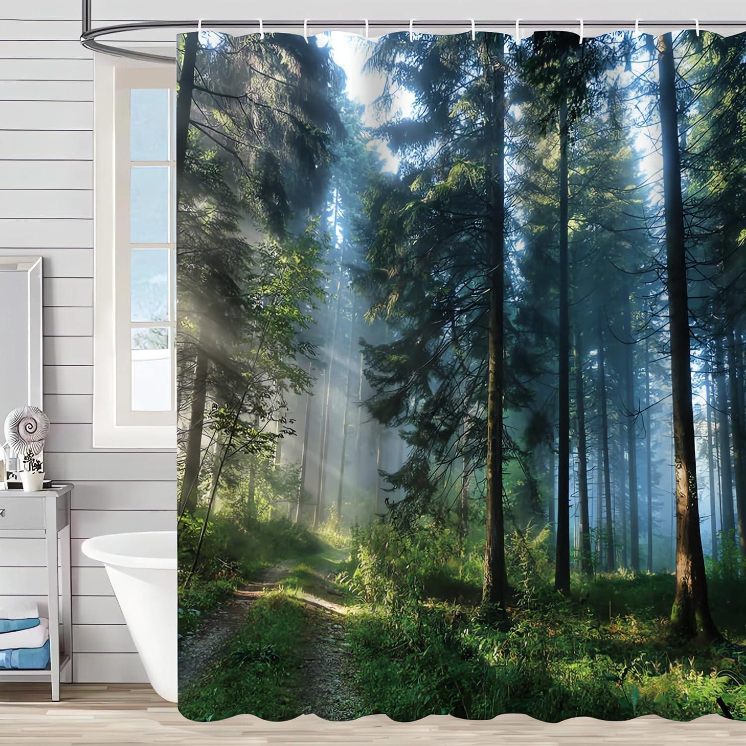 Lerores Duschvorhang Duschvorhang 240x180cm Sunshine Forest Anti-Schimmel Textil