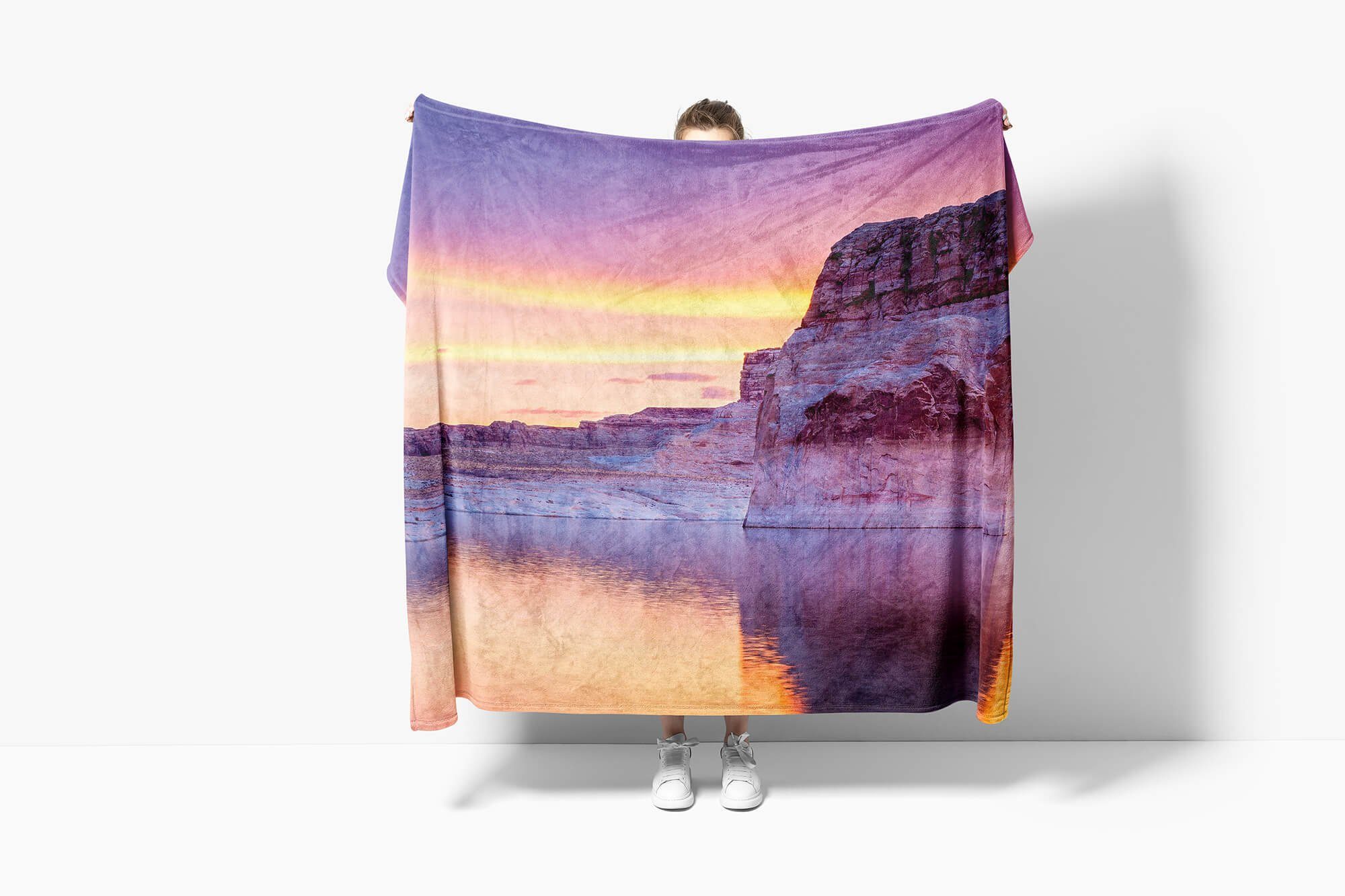 Sinus Meer Baumwolle-Polyester-Mix Fotomotiv Kuscheldecke (1-St), Berge K, Handtuch Strandhandtuch mit Handtücher Art Saunatuch Handtuch Sonnenuntergang