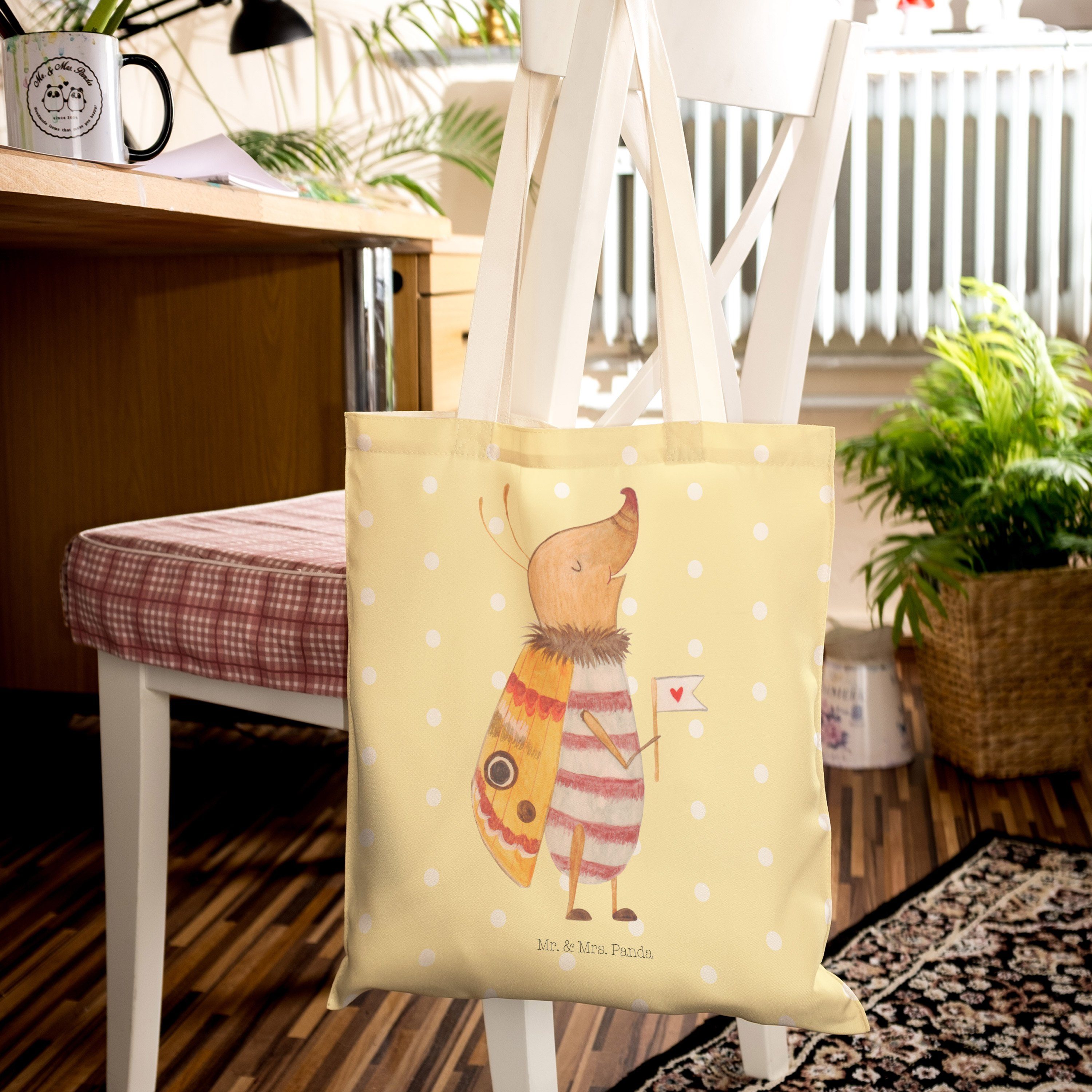 Gelb Einkaufstasche, Fähnchen Mr. Panda Mrs. Geschenk, - (1-tlg) - Tragetasche & Pastell Nachtfalter mit s