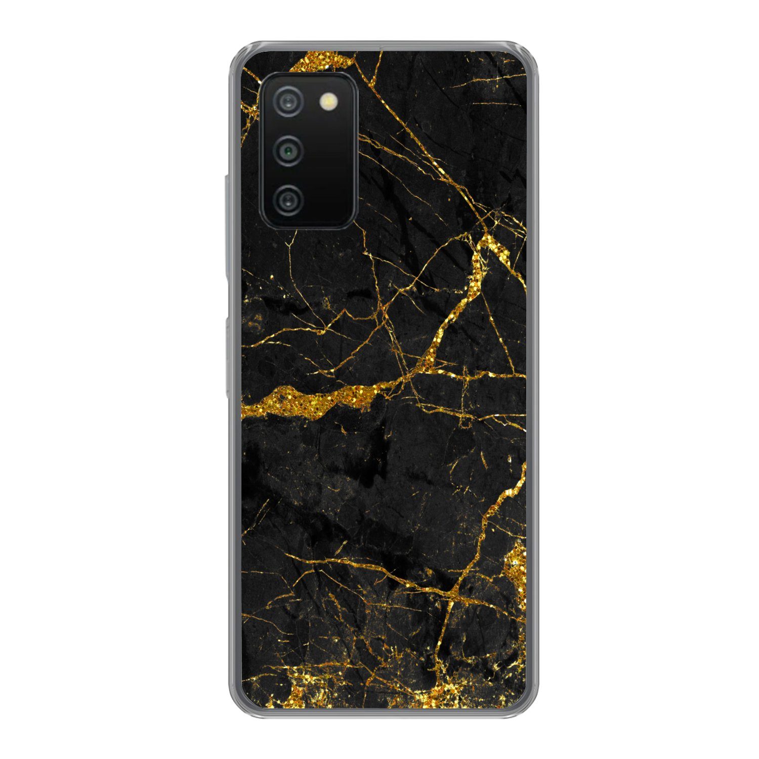 MuchoWow Handyhülle für Samsung Galaxy A03s Marmor - Gold - Schwarz - Marmoroptik - Luxus, Smartphone-Bumper, Print, Handy Schutzhülle Dünn