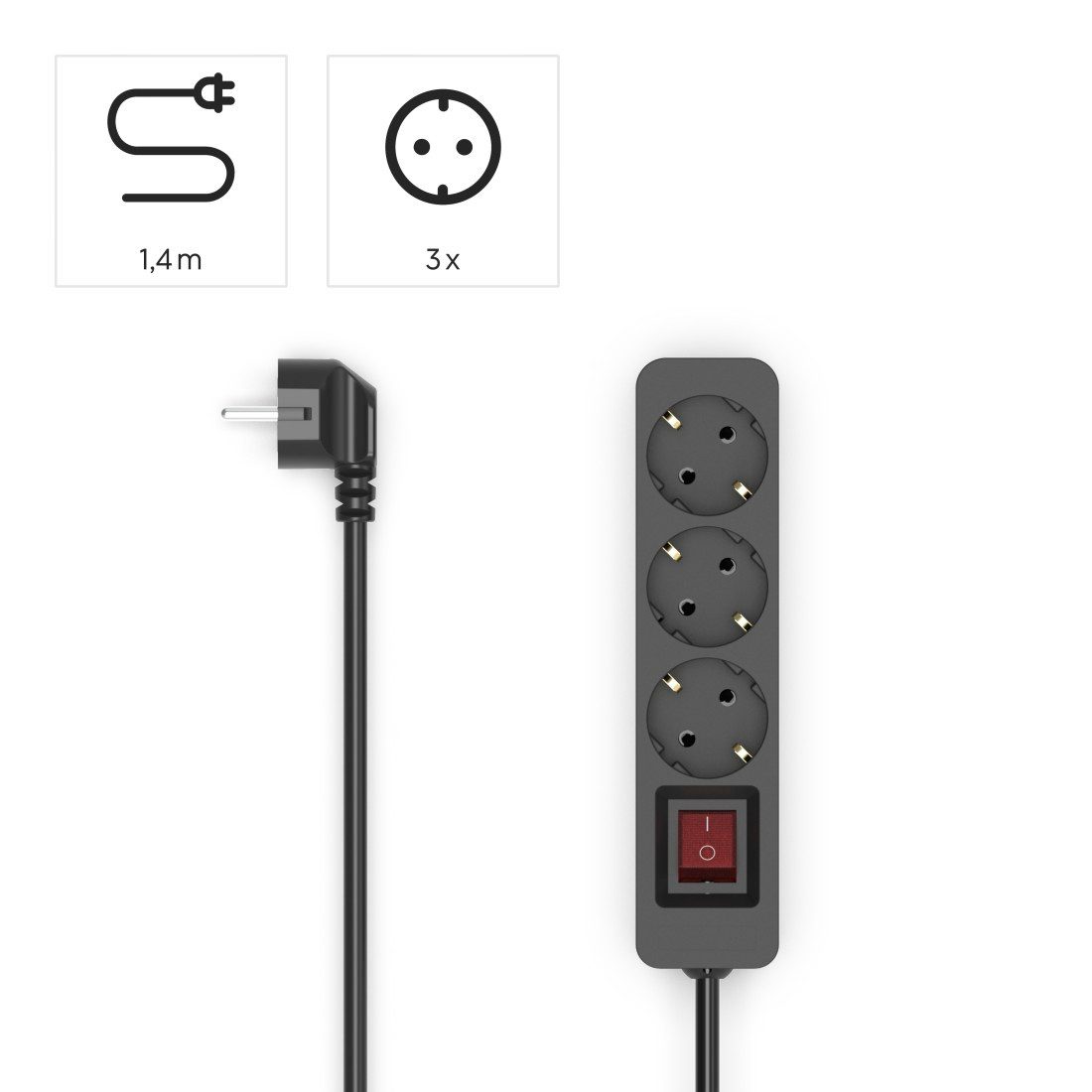 Hama Mehrfachsteckdosenleiste 3 fach mit Schalter, Kabellänge 1,4m Steckdosenleiste 3-fach (Ein- / Ausschalter, Kabellänge 1,4 m)