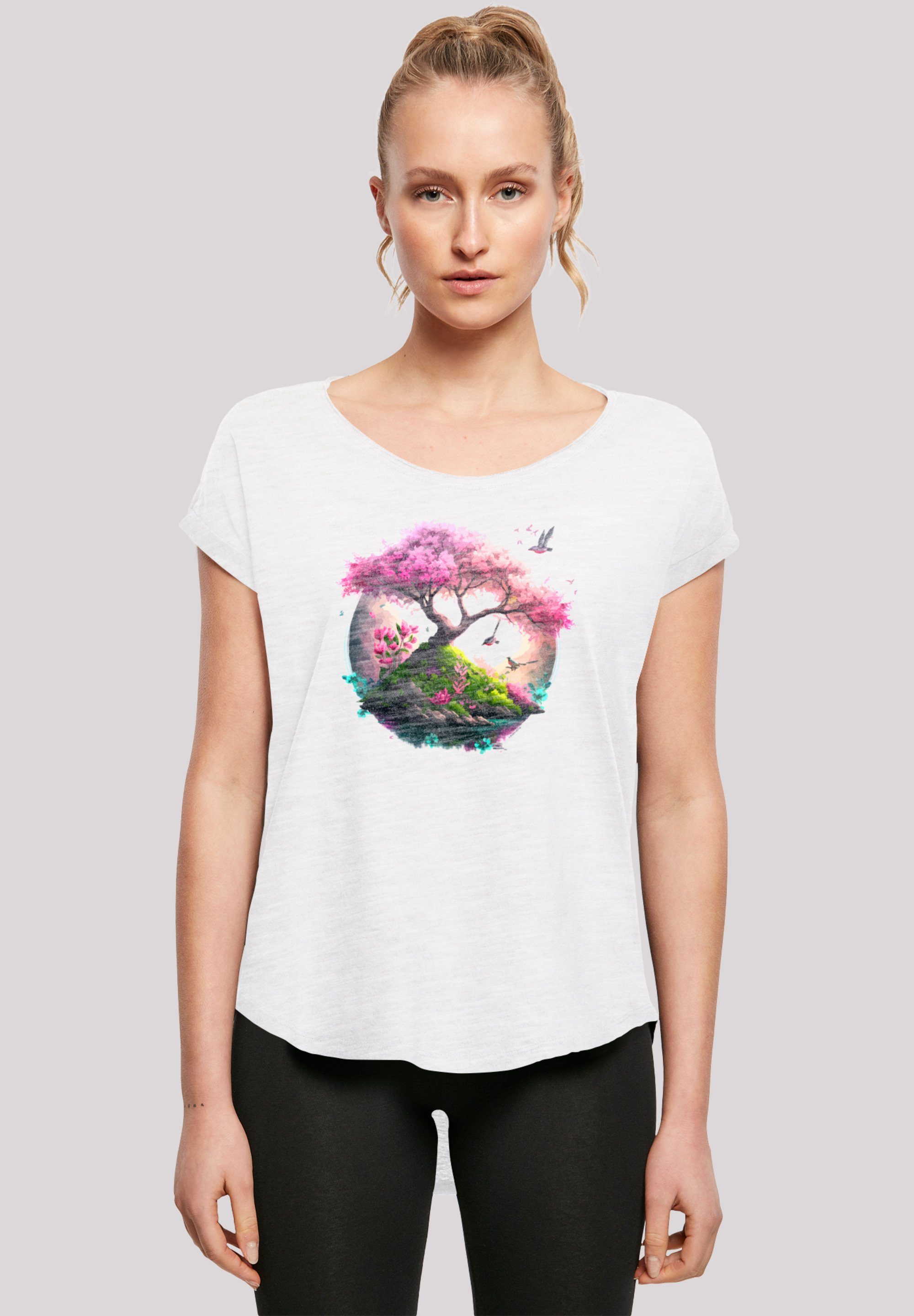 T-Shirt Kirschblüten Print Baum F4NT4STIC weiß