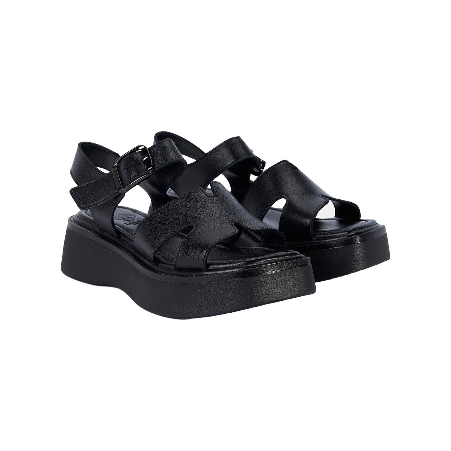 Desa DESA Damen-Keilsandalen aus Leder mit verstellbarer Schnalle Sandale