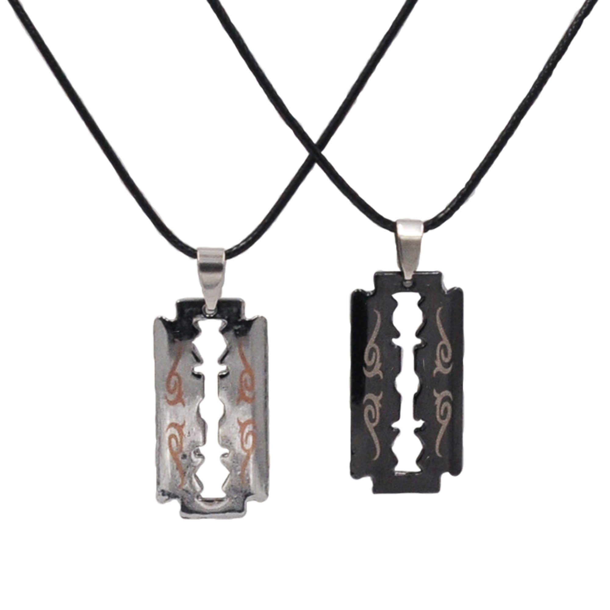 Steuer Partnerkette Set Freundschaft Kette Partner Rasierklinge schwarz sil günstig online kaufen