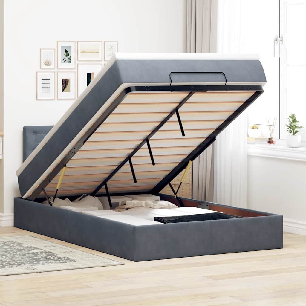 vidaXL Bett Ottoman-Bett mit Matratze & LEDs Dunkelgrau 120x200 cm Samt