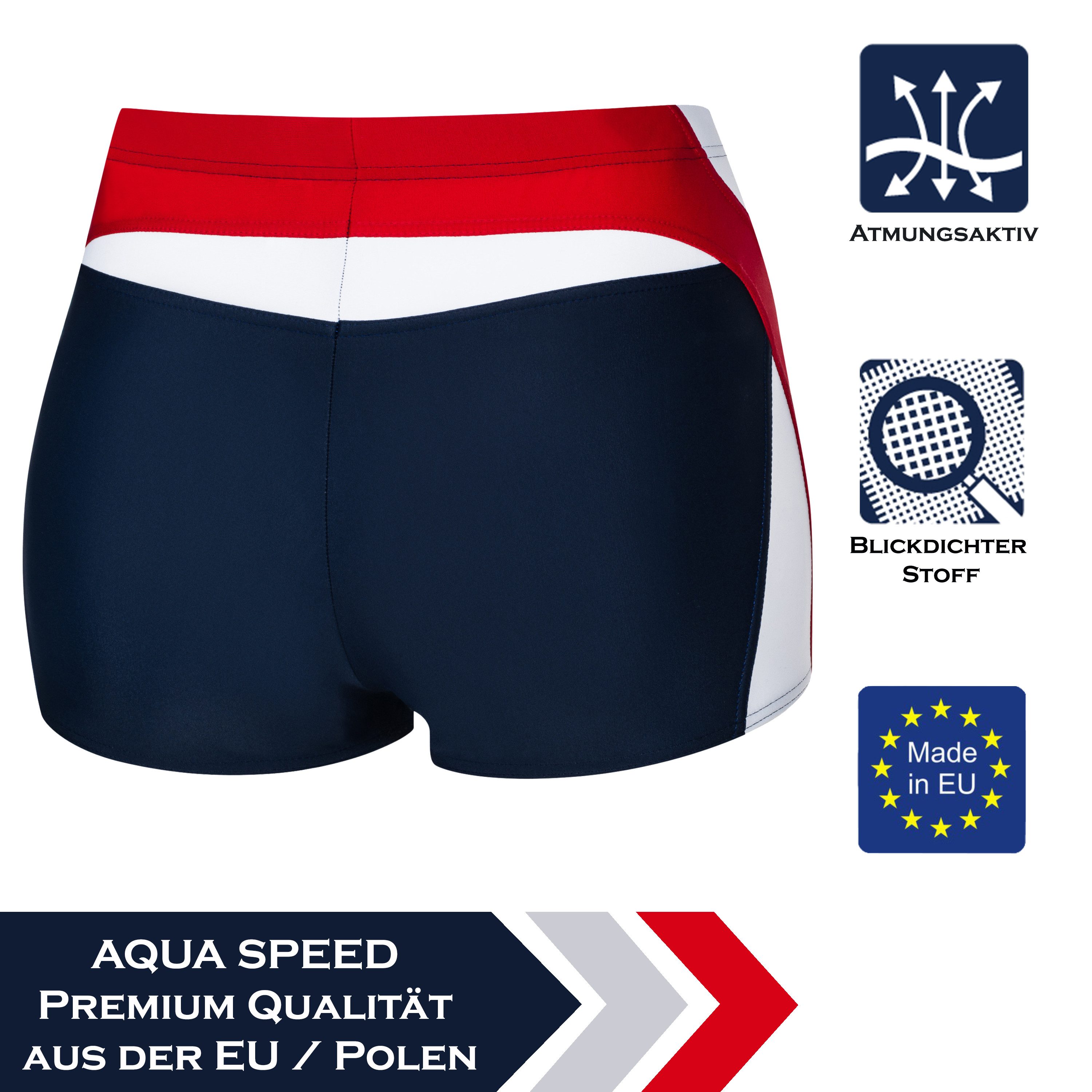 Aqua Speed Badehose für Herren Alex Swim Trunks eng Stretch Navy Weiß Rot M (Für strukturierte Serienarbeit im Schwimmbecken) Glattes Obermaterial reduziert Reibung im Wasser