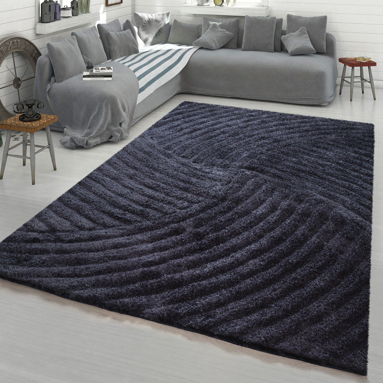 Hochflor-Teppich Wohnzimmer Teppich Shaggy Hochflor Wellen Muster, TT Home,  rechteckig, Höhe: 34 mm | Kurzflor-Teppiche