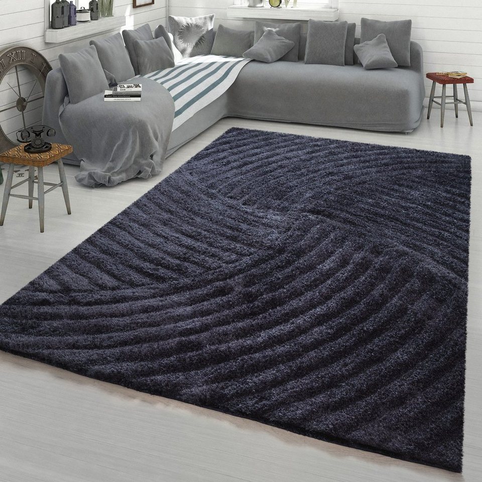 Hochflor-Teppich Wohnzimmer Teppich Shaggy Hochflor Wellen Muster, TT Home,  rechteckig, Höhe: 34 mm