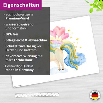cover-your-desk.de Schreibtischunterlage abwaschbar - Einhorn in den Wolken - premium Vinyl - Made in Germany, (1 tlg)
