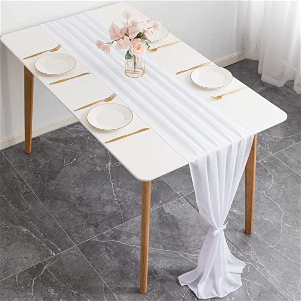 HAMÖWO Tischläufer Tischläufer Modern Chiffon Tischdeko Hochzeit Tischdekoration 70*300cm Weiß