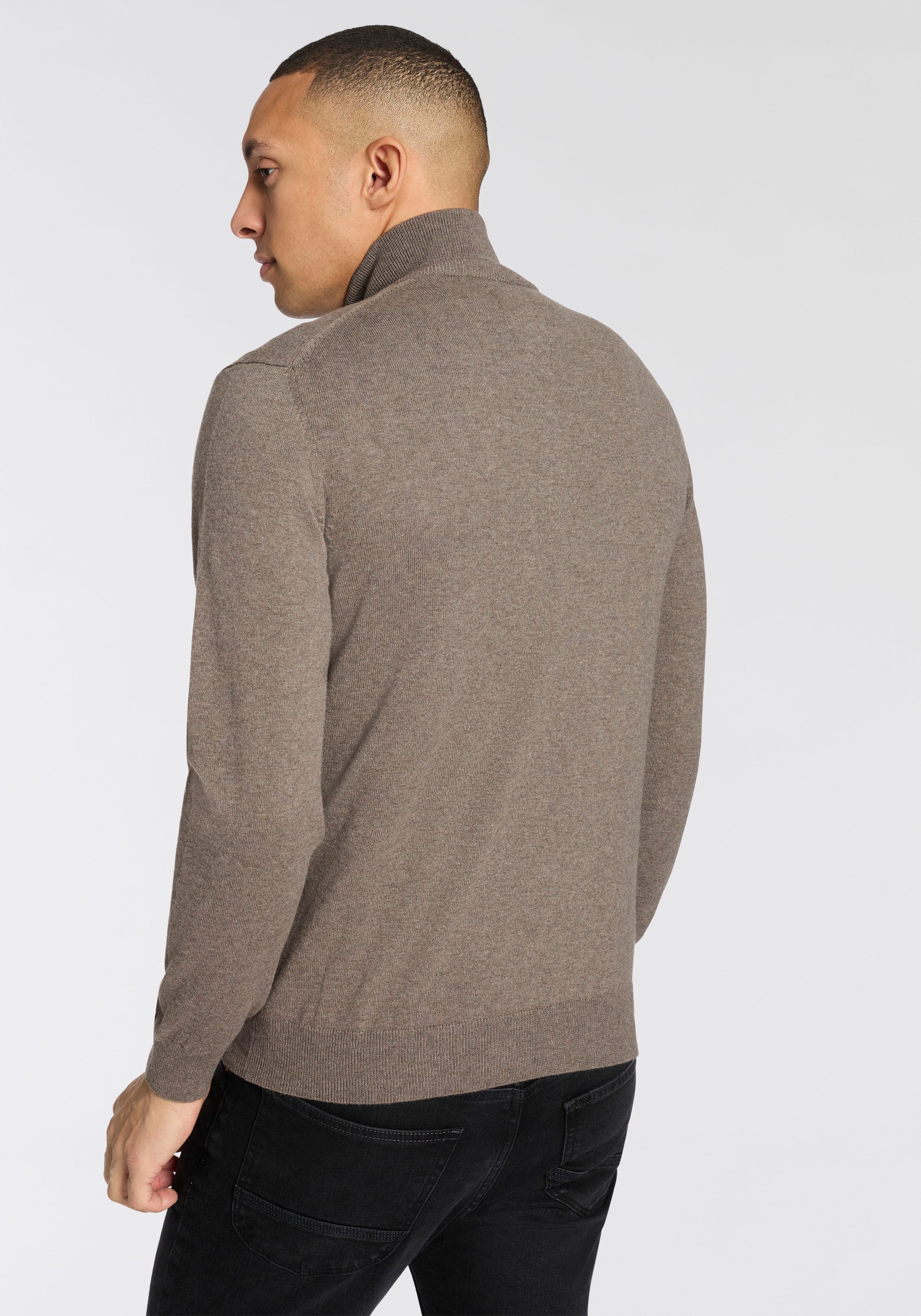Gant Stehkragenpullover COTTON/WOLL HALF ZIP mit Rippstrick-Details, normale Passform